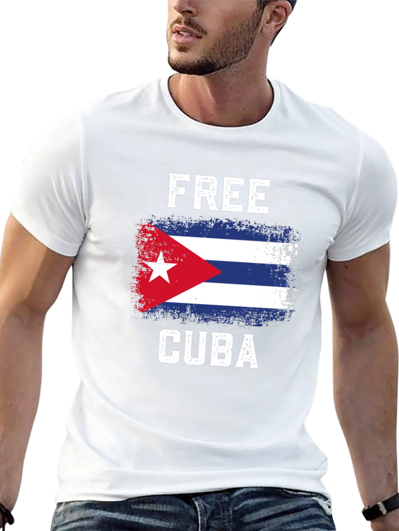 Free Cuba Graphic Tee - Distressed Cuban Flag T-Shirt