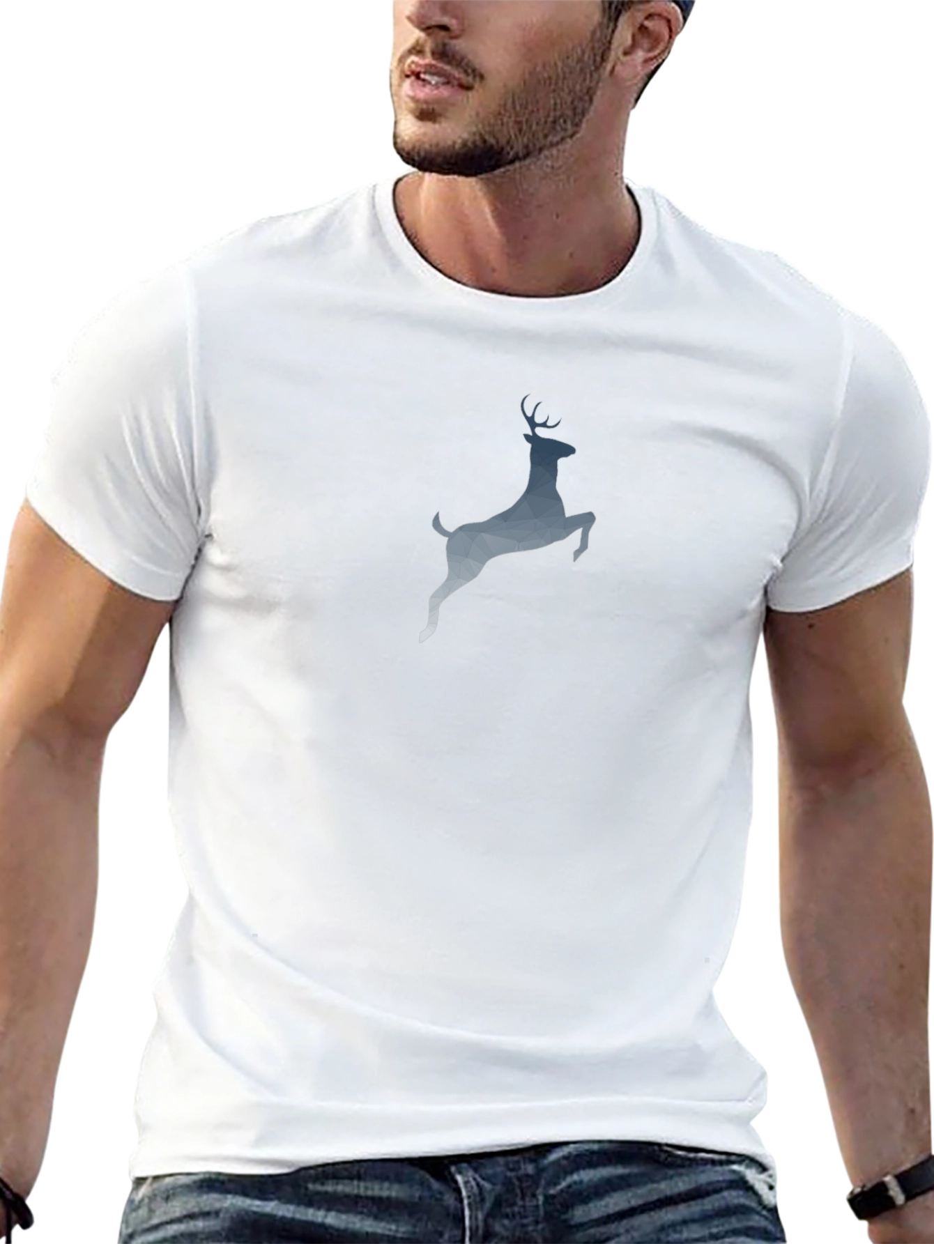 Geometric Deer Graphic Mens Black T-Shirt