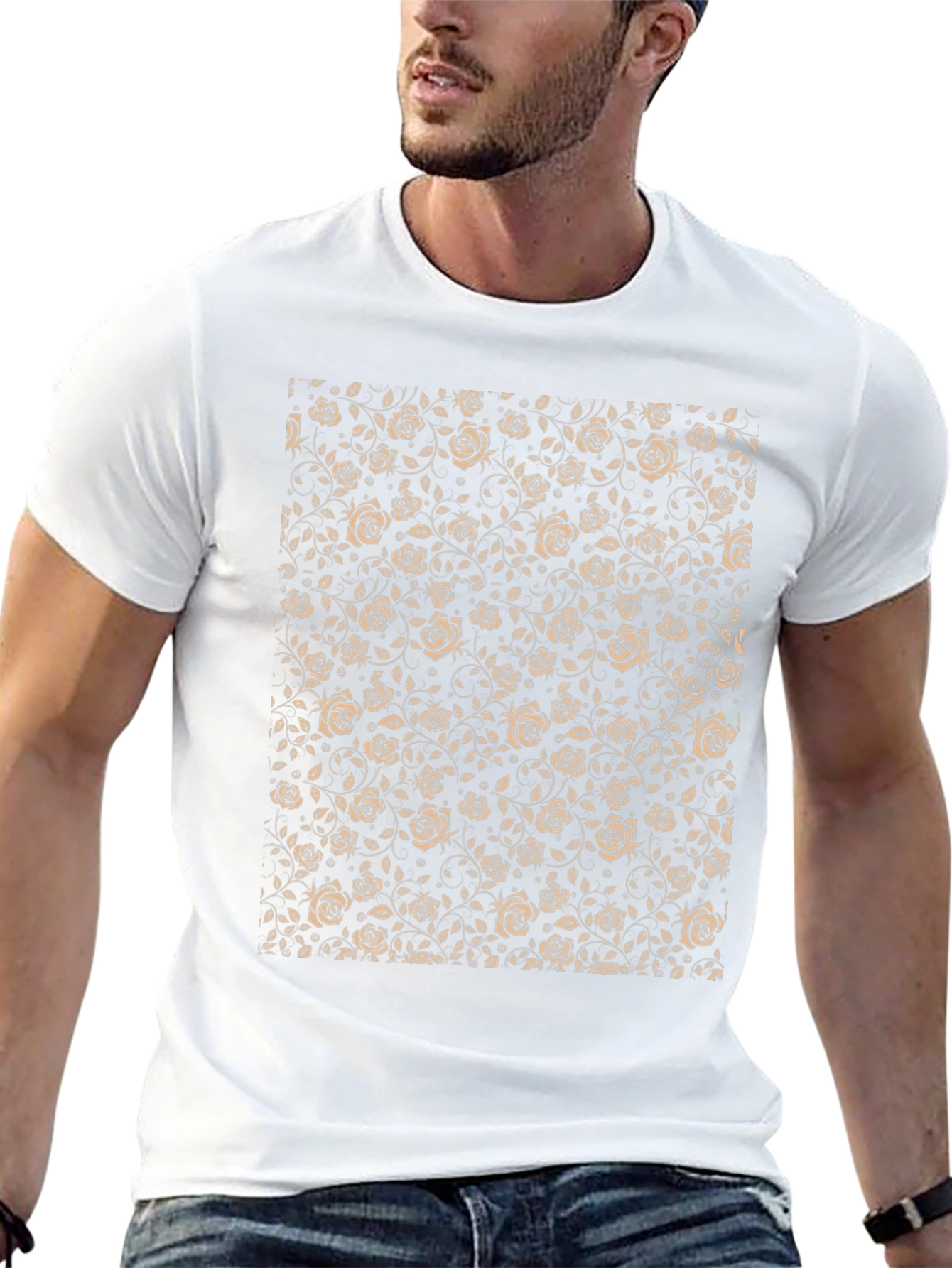 Floral Rose Print Black T-Shirt