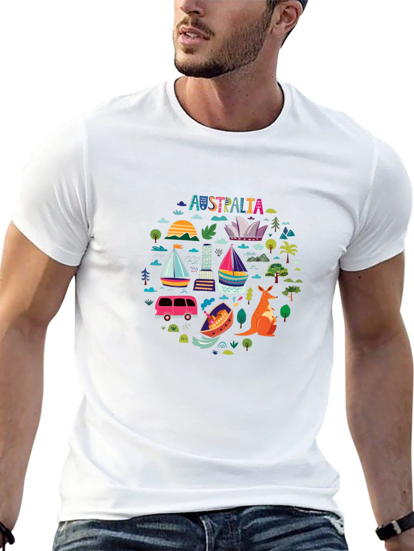 Australia Landmarks Graphic Tee - Black Crewneck