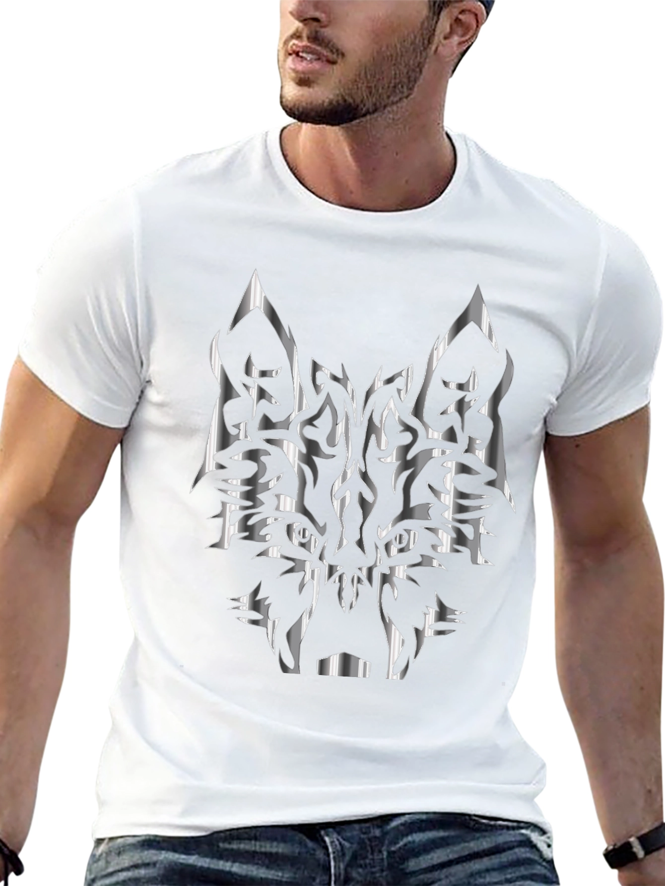 Tribal Wolf Graphic Black T-Shirt