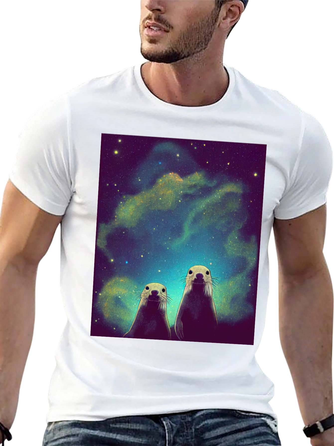 Space Otters Black T-Shirt