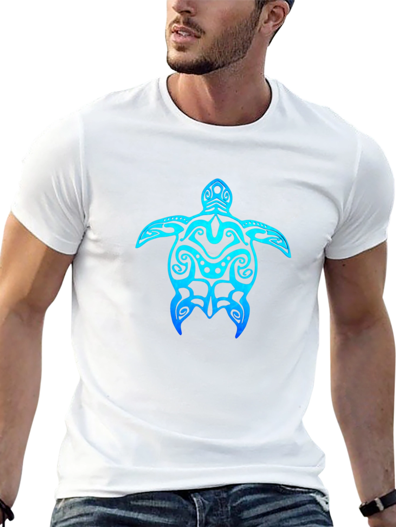 Tribal Turtle Graphic Tee - Casual Black T-Shirt