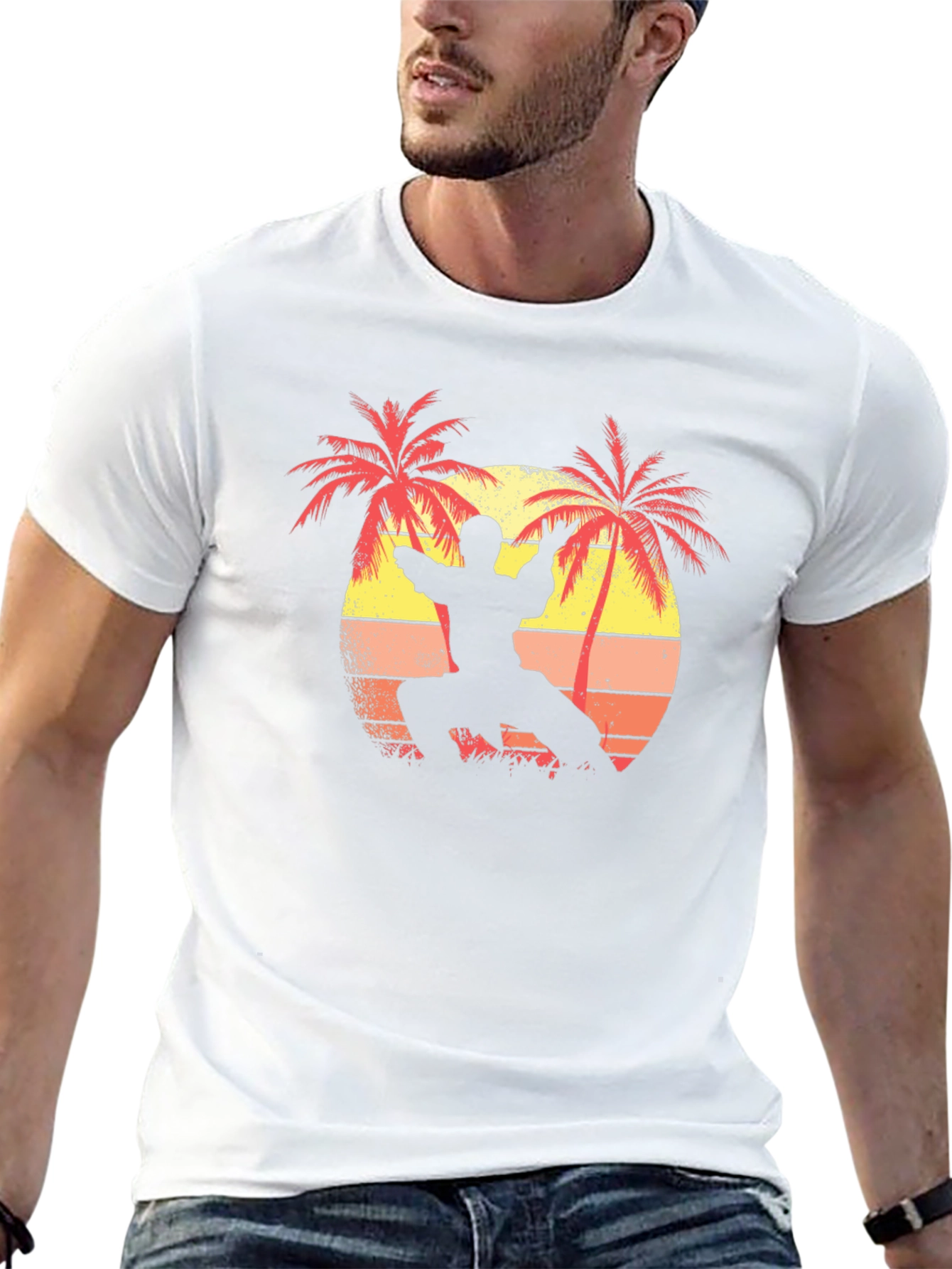 Martial Arts Palm Tree Sunset Black T-Shirt