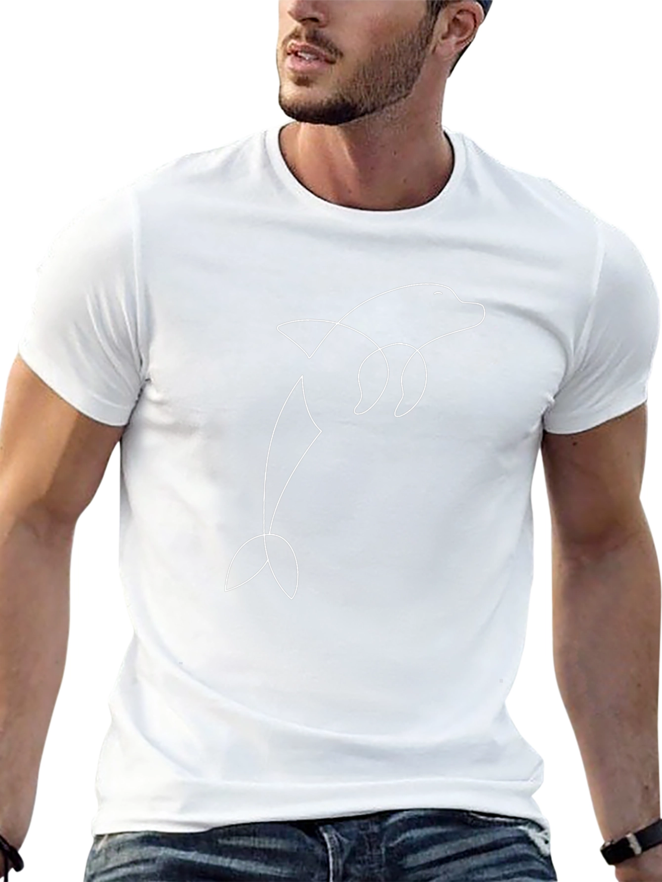 Minimalist Dolphin Outline Graphic Tee
