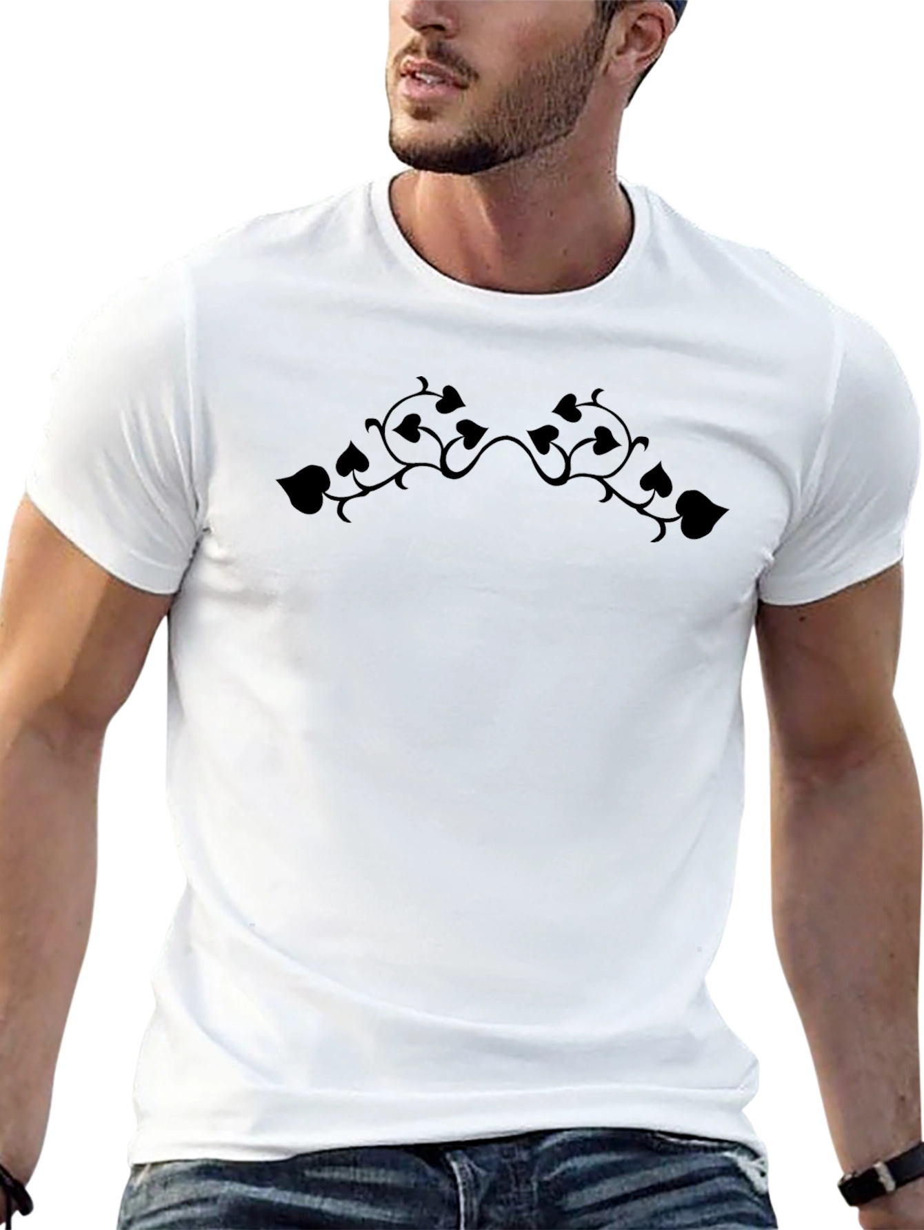 Elegant Black T-Shirt with Vine Design