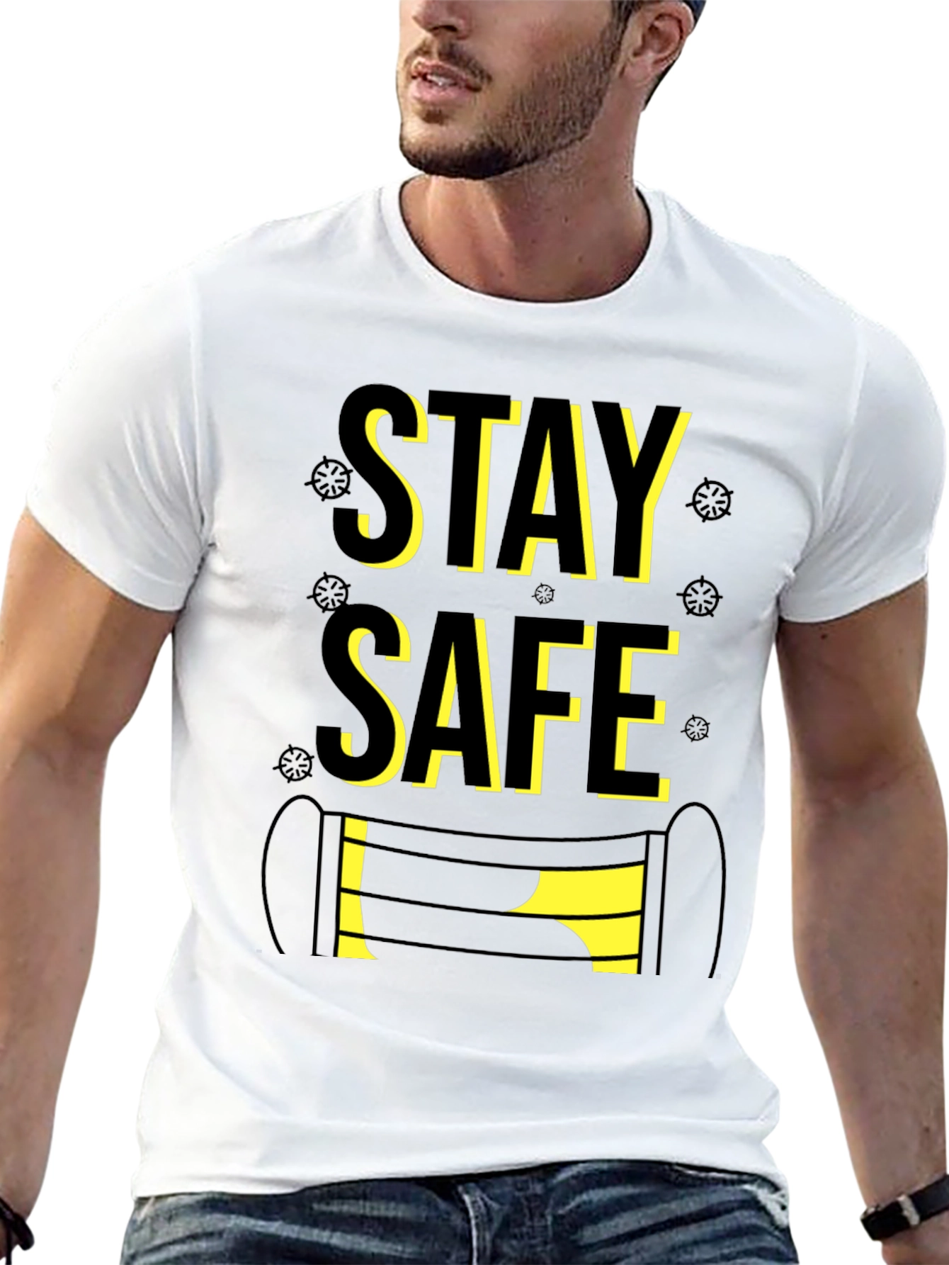 Stay Safe Graphic Tee - Black Cotton Blend