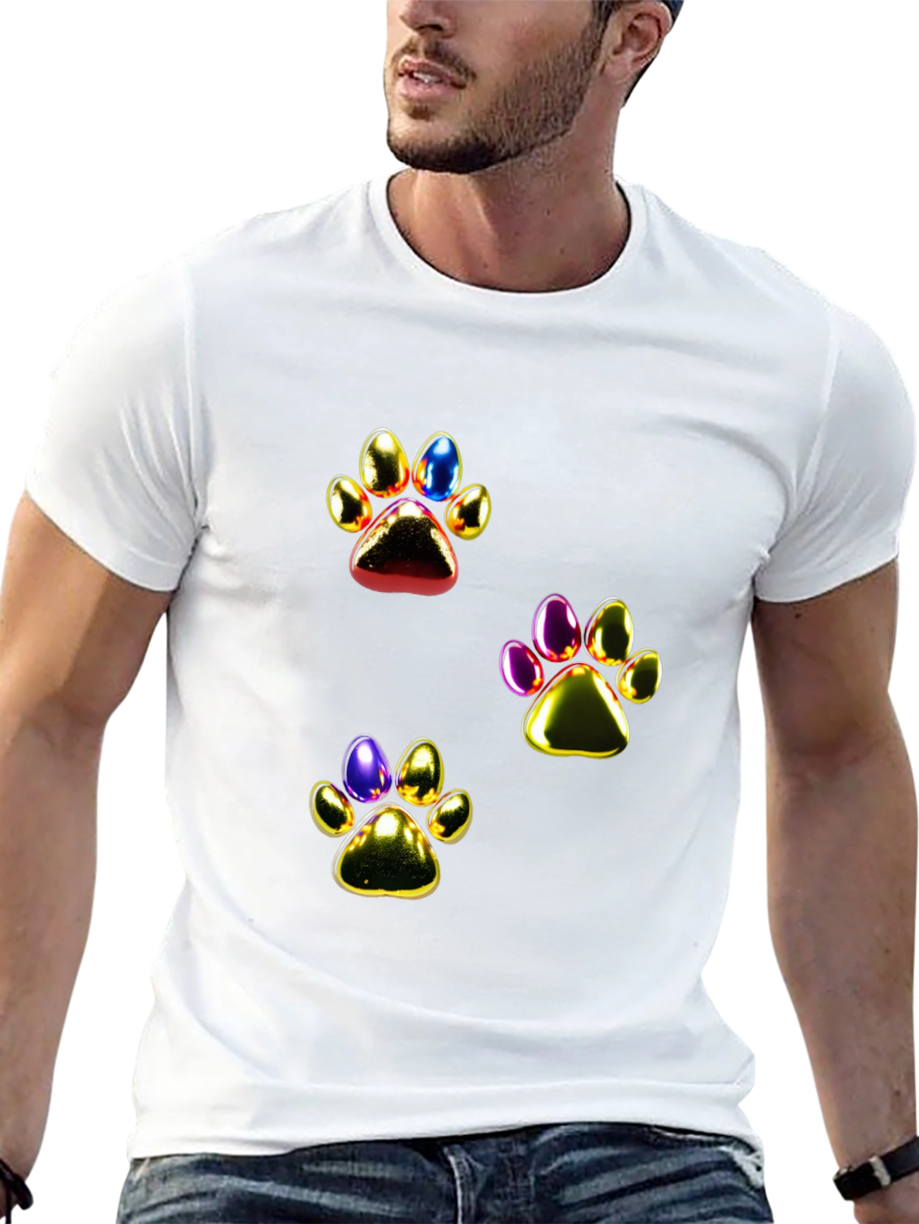 Shiny Paw Print Graphic T-Shirt