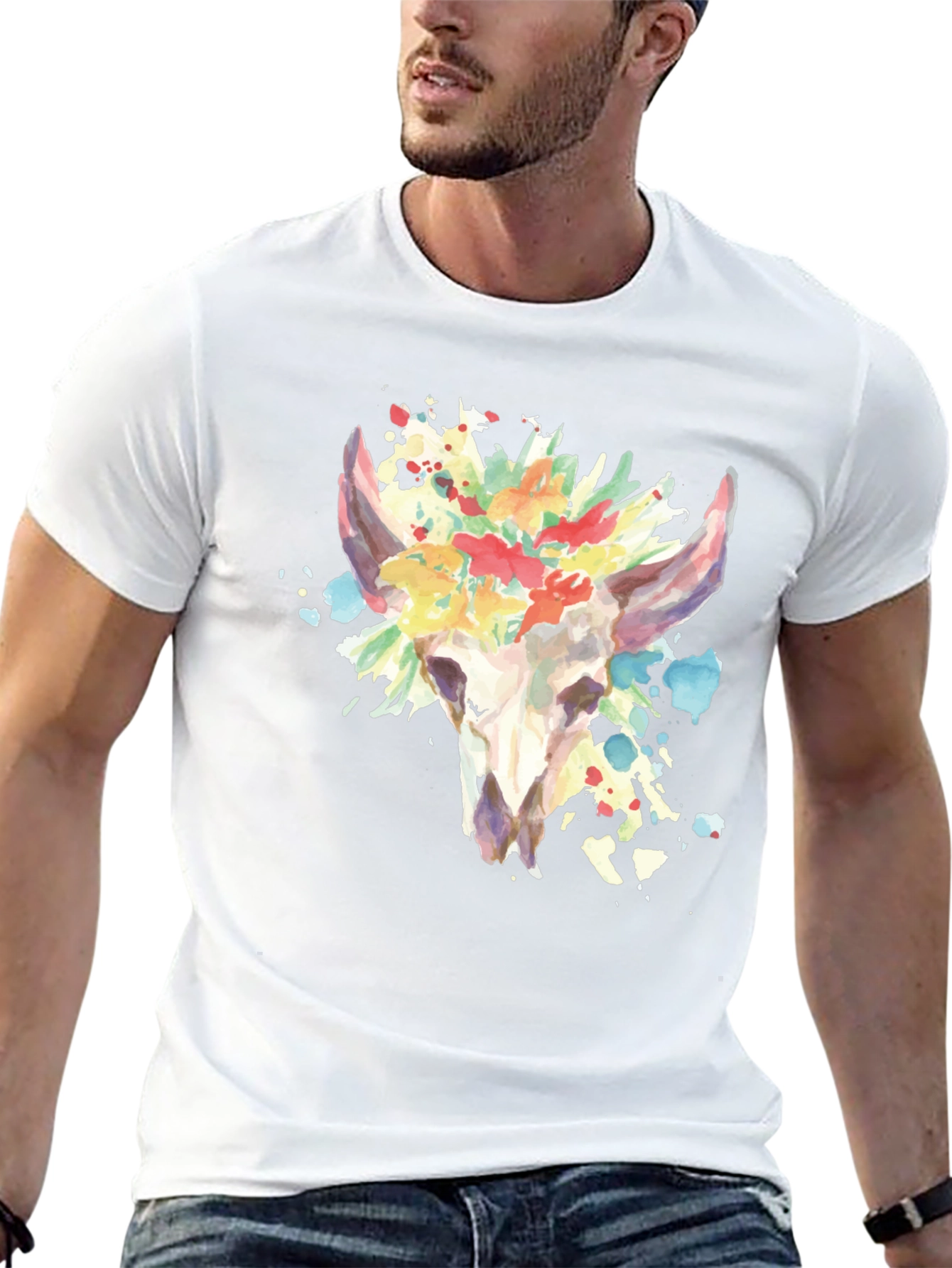 Floral Skull Graphic Tee - Mens Black T-Shirt