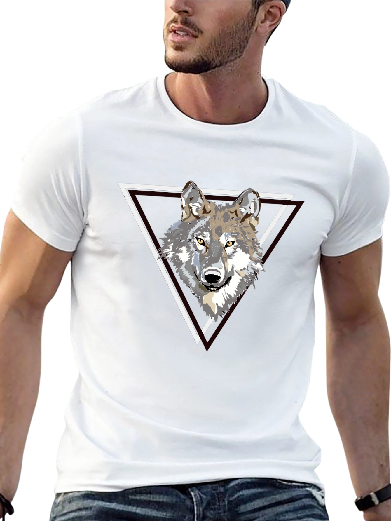 Wolf Triangle Graphic Print Black T-Shirt