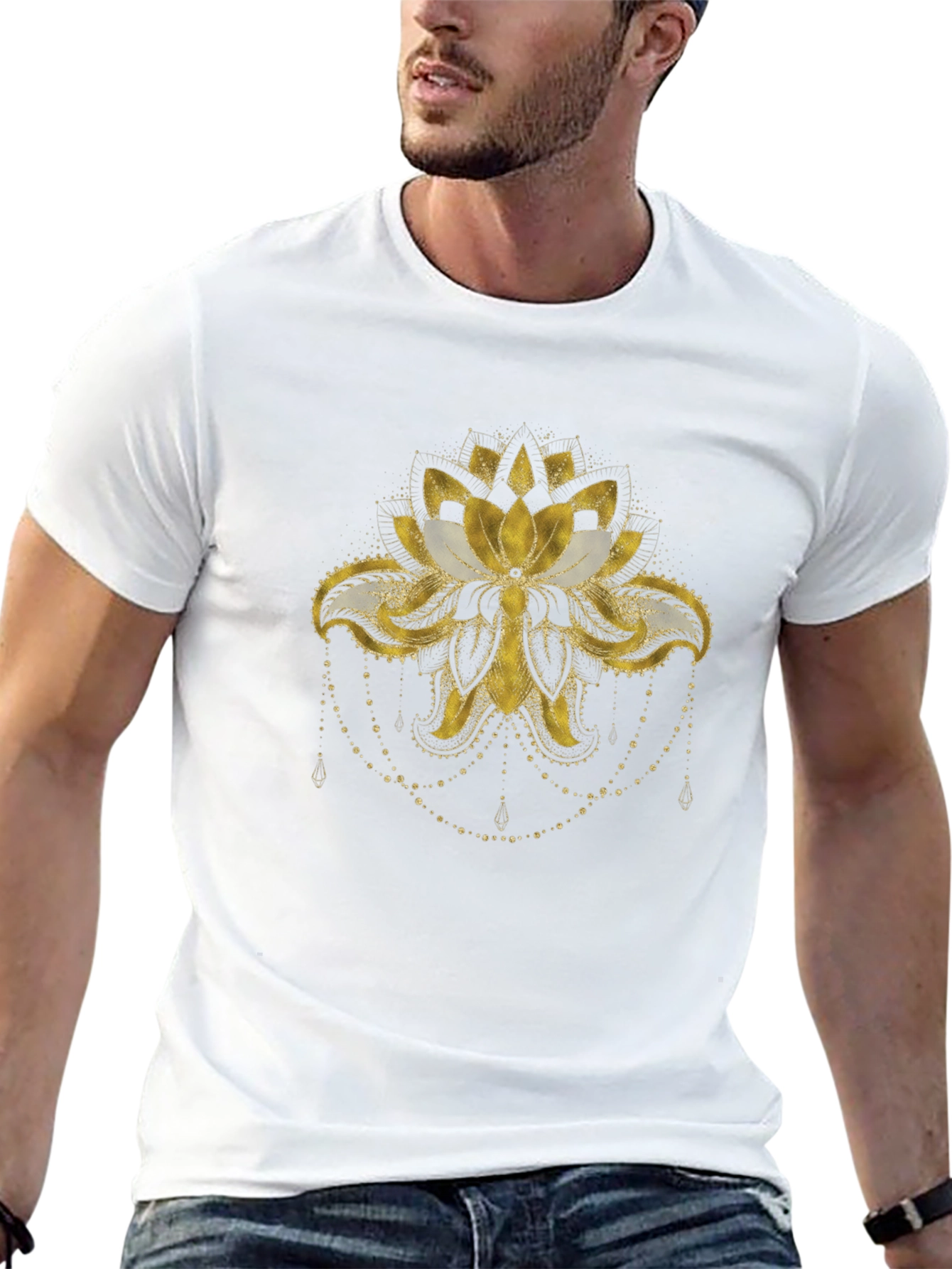 Lotus Gold Print Black T-Shirt