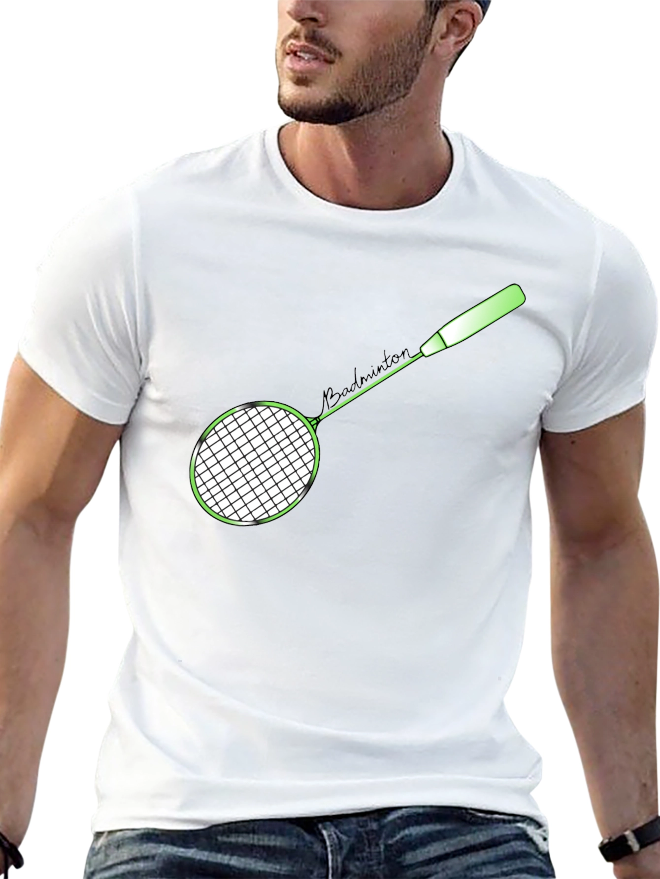 Badminton Racket Graphic T-Shirt - Sporty Casual Tee