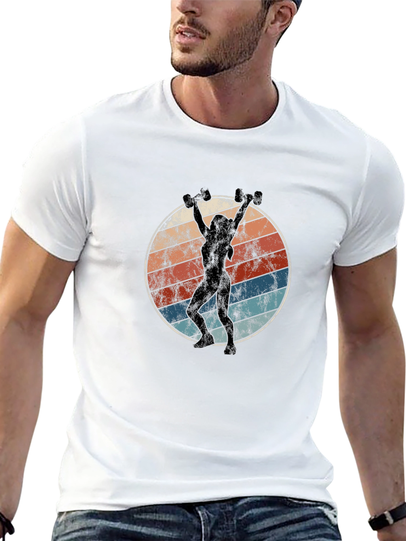 Retro Sunset Fitness T-Shirt - Black