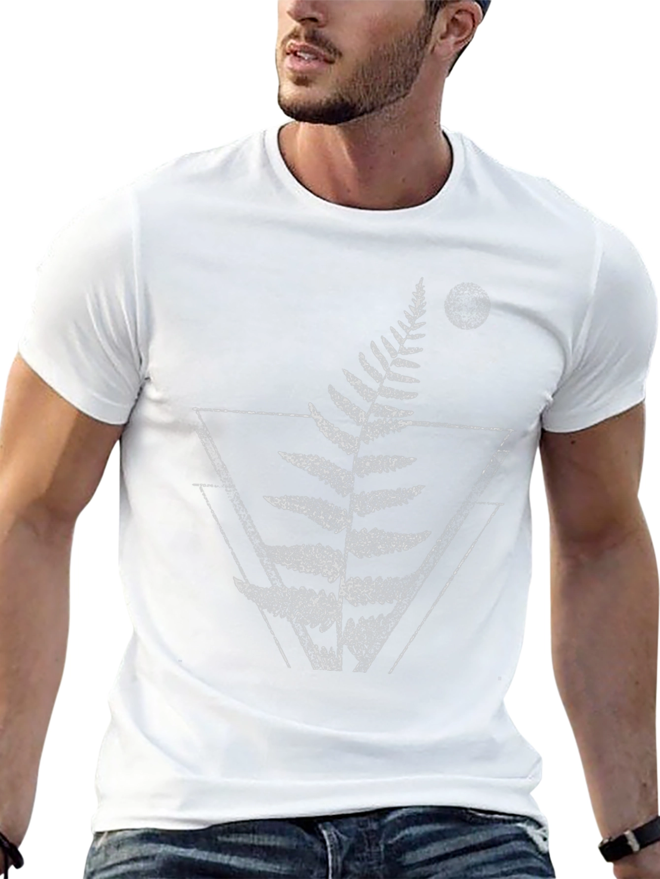 Geometric Fern Graphic T-Shirt - Trendy Black Tee
