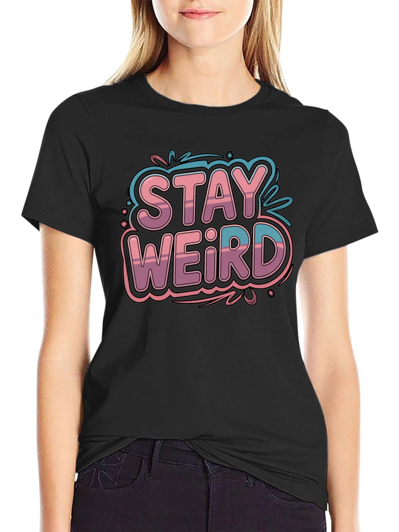 Stay Weird Graphic Tee - Black Cotton Blend