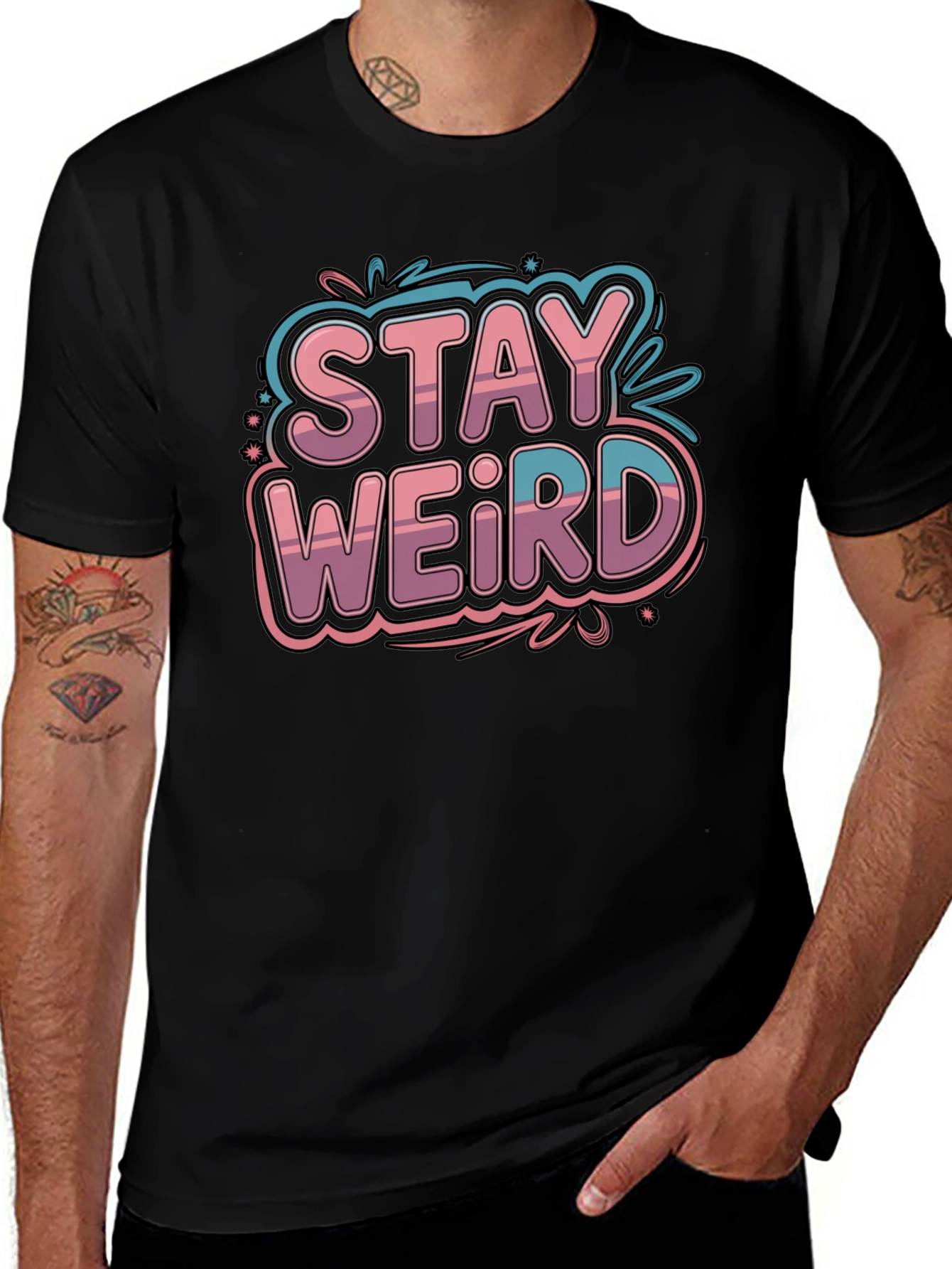 Stay Weird Graphic Tee - Black Cotton Blend