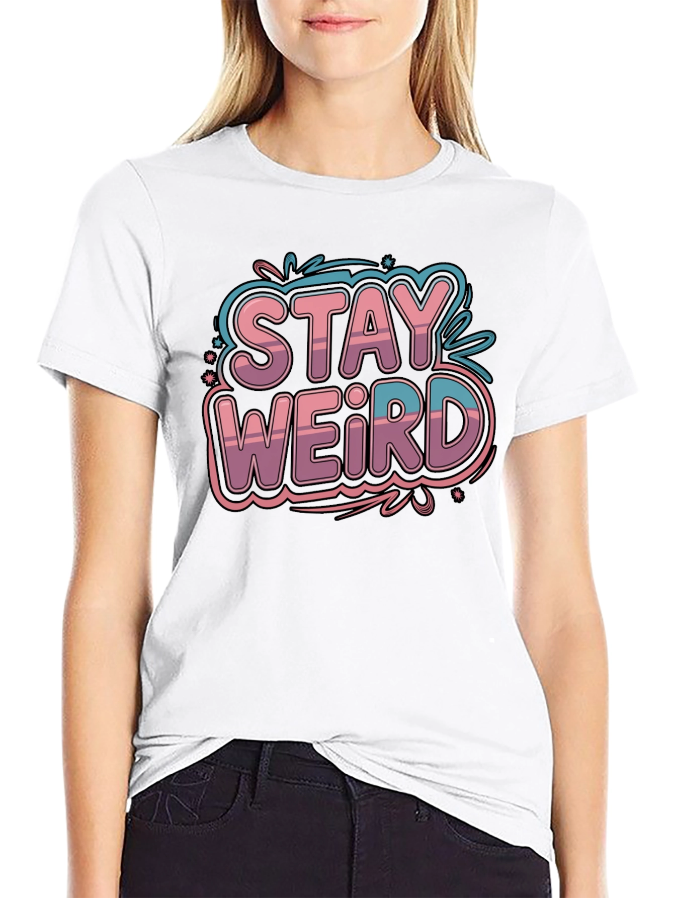 Stay Weird Graphic Tee - Black Cotton Blend