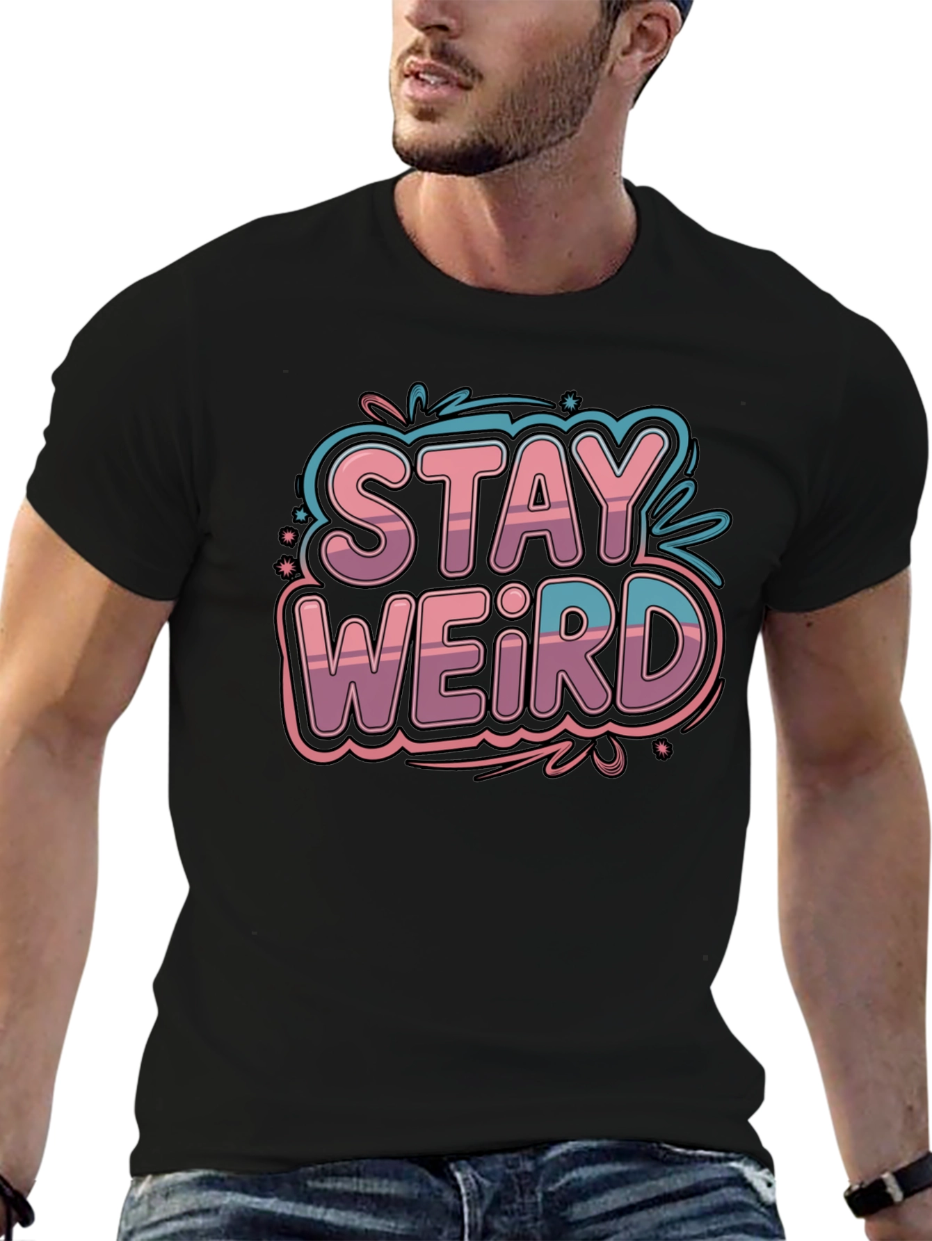 Stay Weird Graphic Tee - Black Cotton Blend