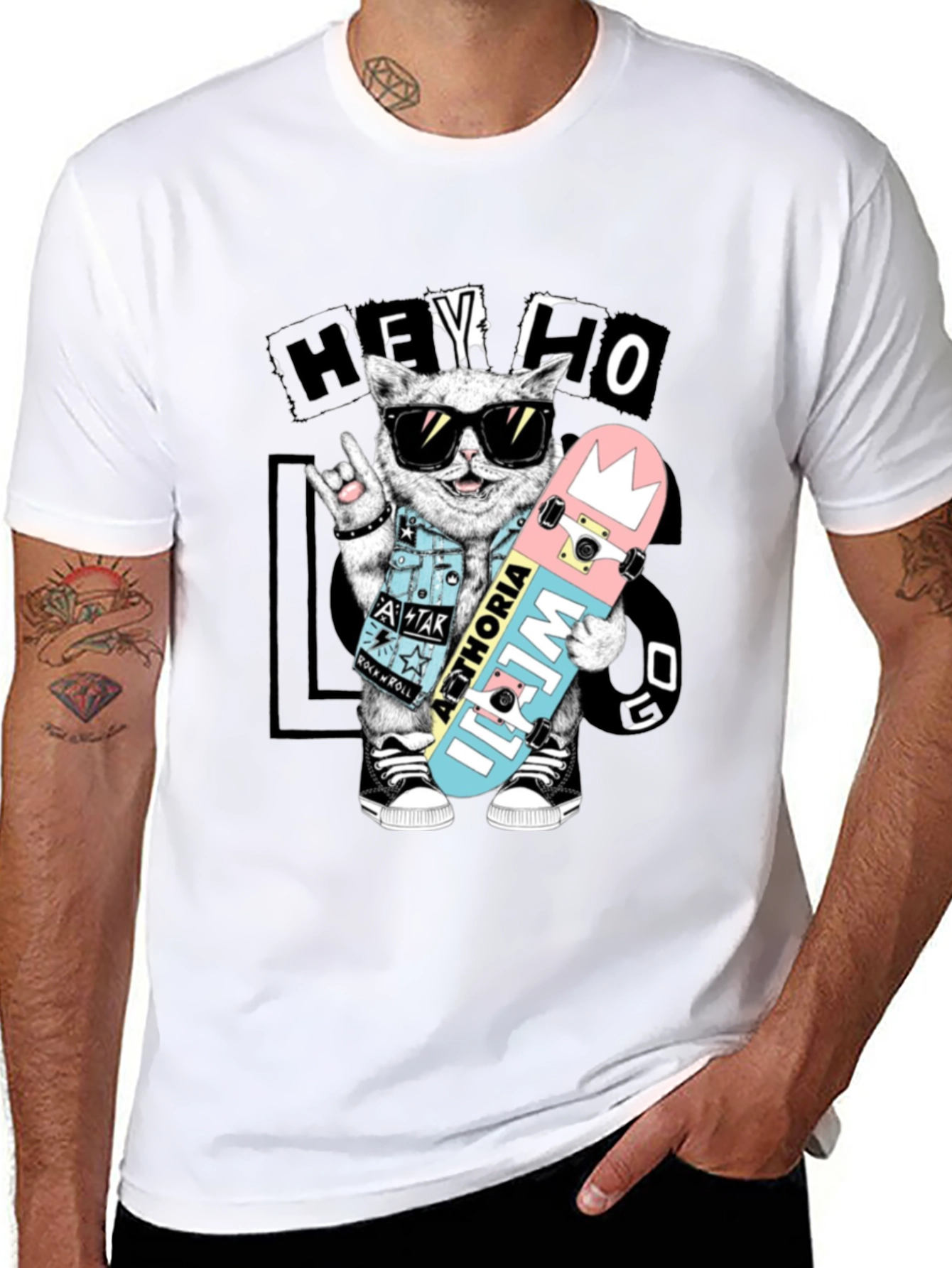 Cool Cat Skateboarder Black Graphic Tee