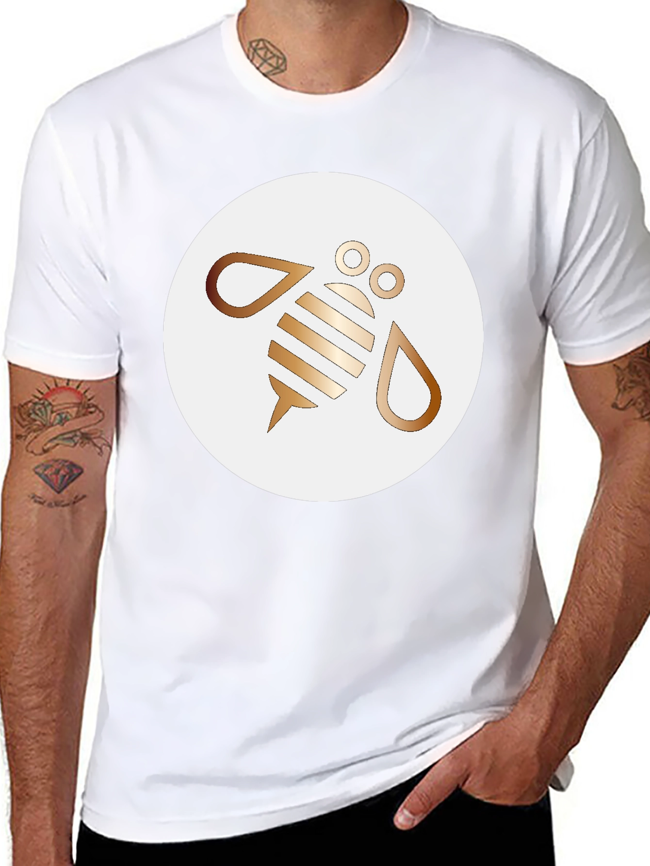 Mens Bee Graphic T-Shirt - Black Crew Neck Tee