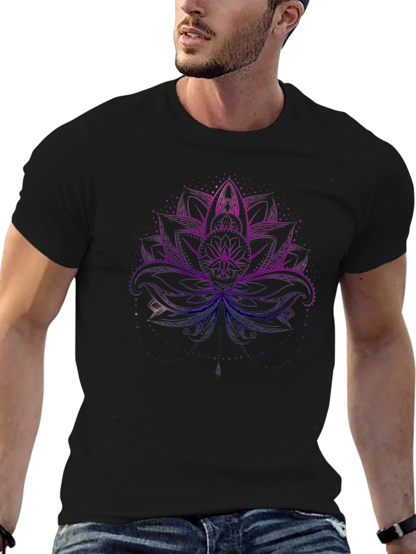 Lotus Flower Graphic Tee - Black Cotton Blend