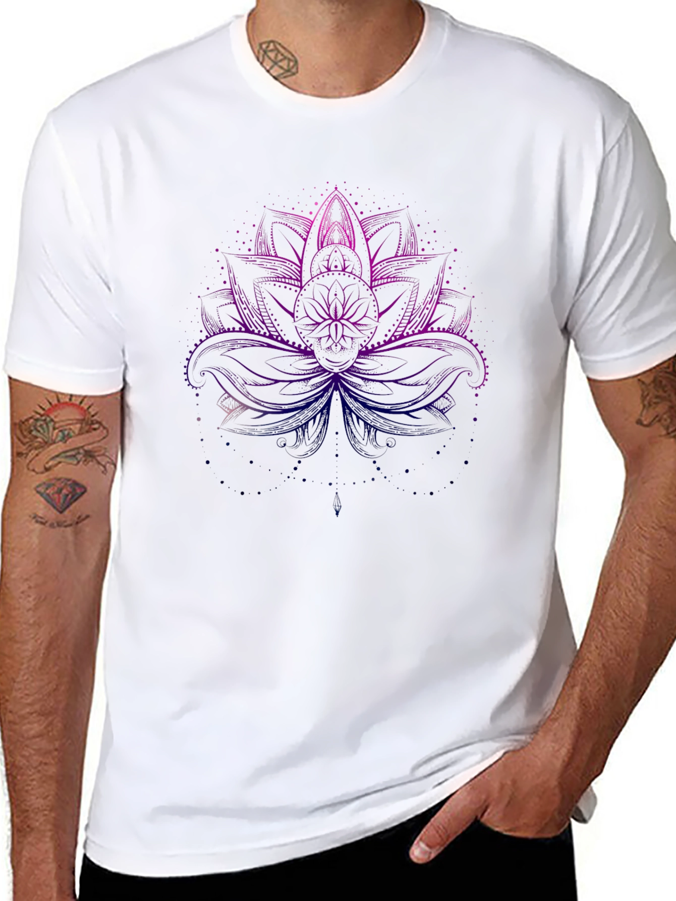 Lotus Flower Graphic Tee - Black Cotton Blend