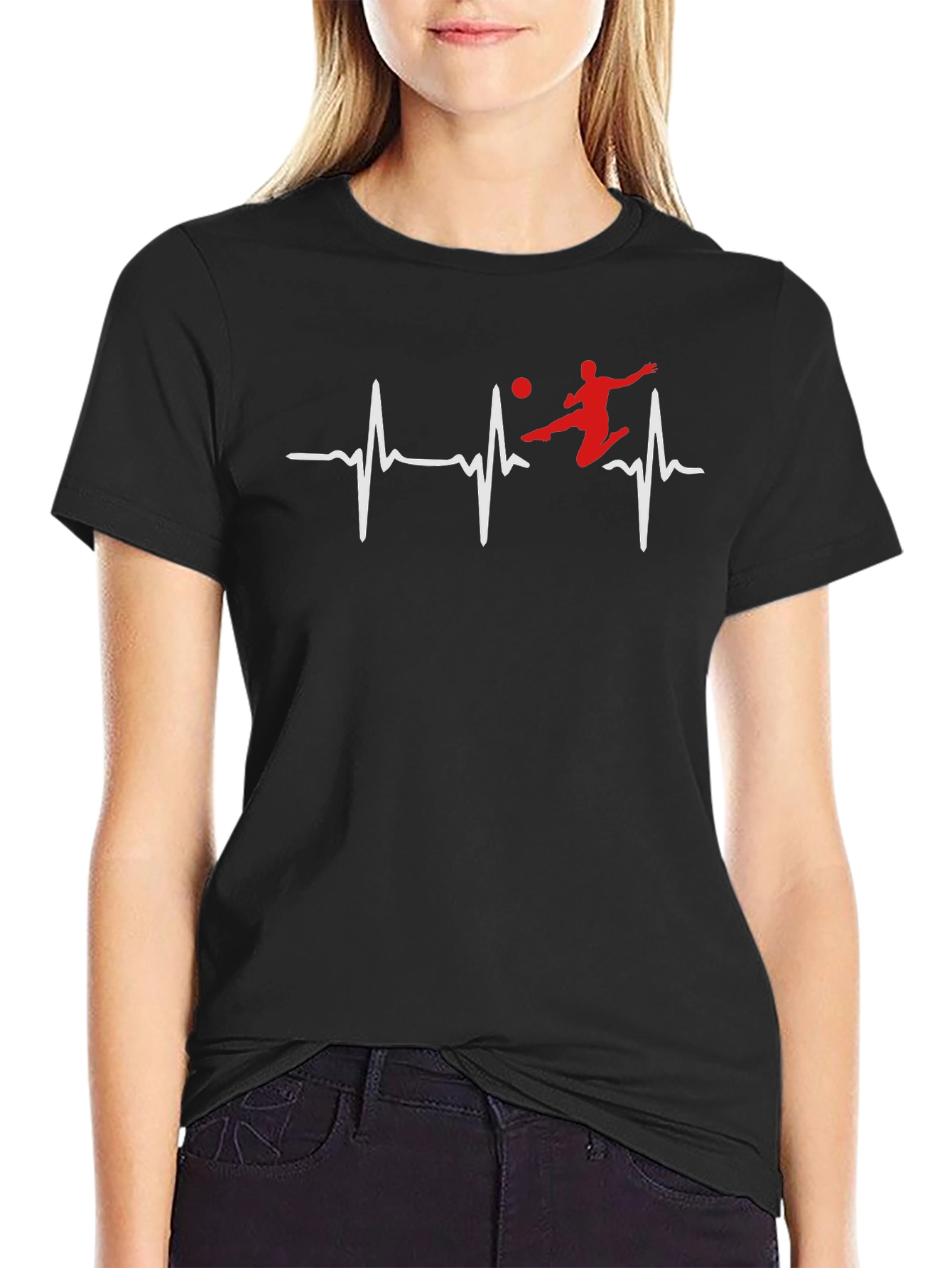 Soccer Heartbeat Graphic Tee - Black Cotton T-Shirt