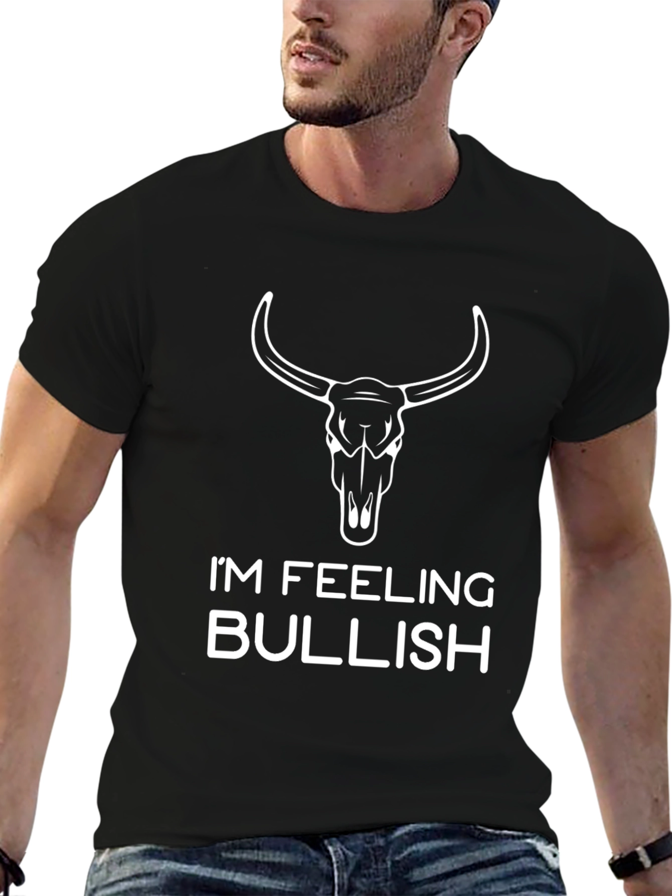 Im Feeling Bullish Graphic Tee - Black Cotton T-Shirt