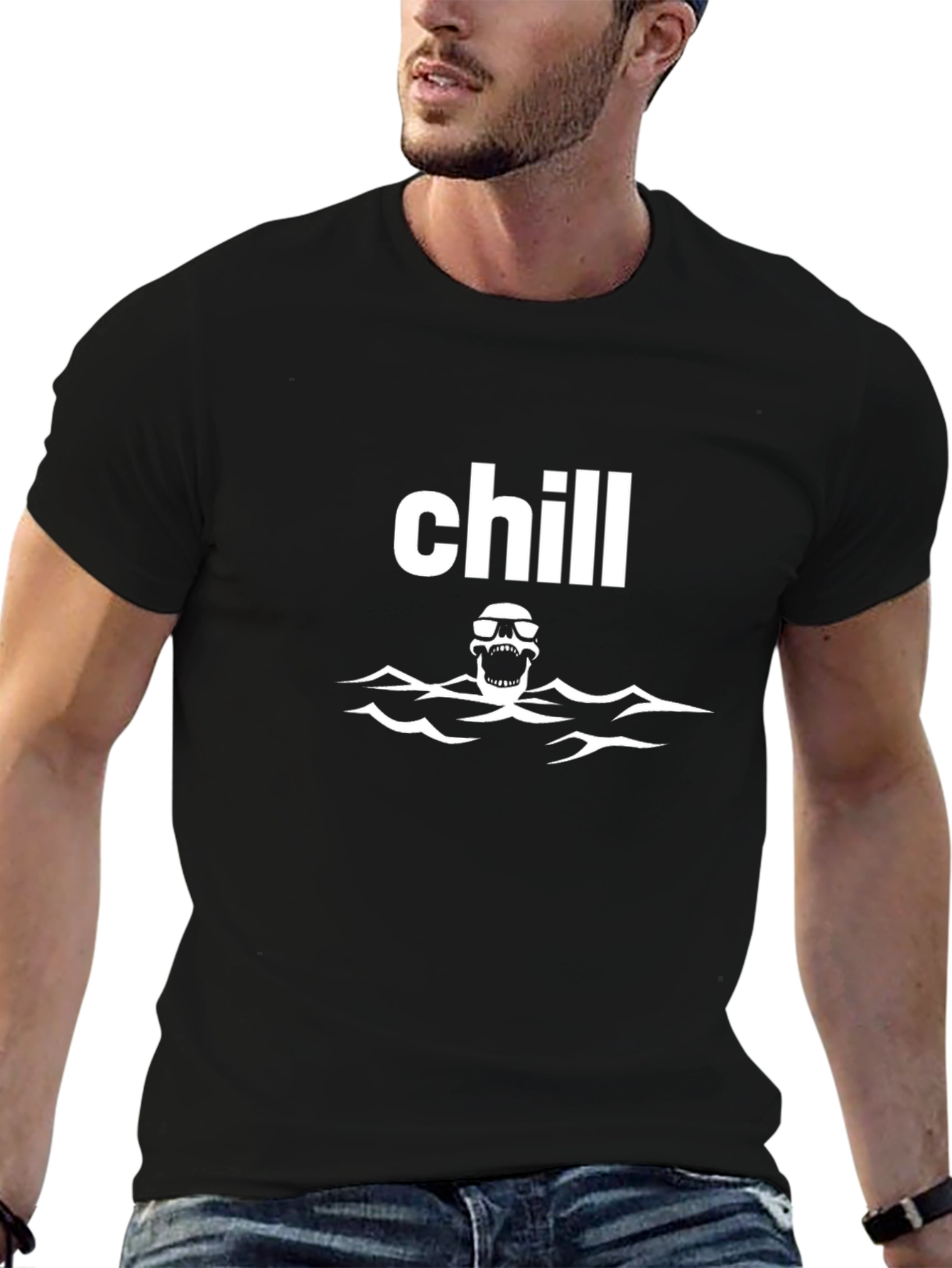 Chill Skull Graphic Tee - Black Cotton T-Shirt