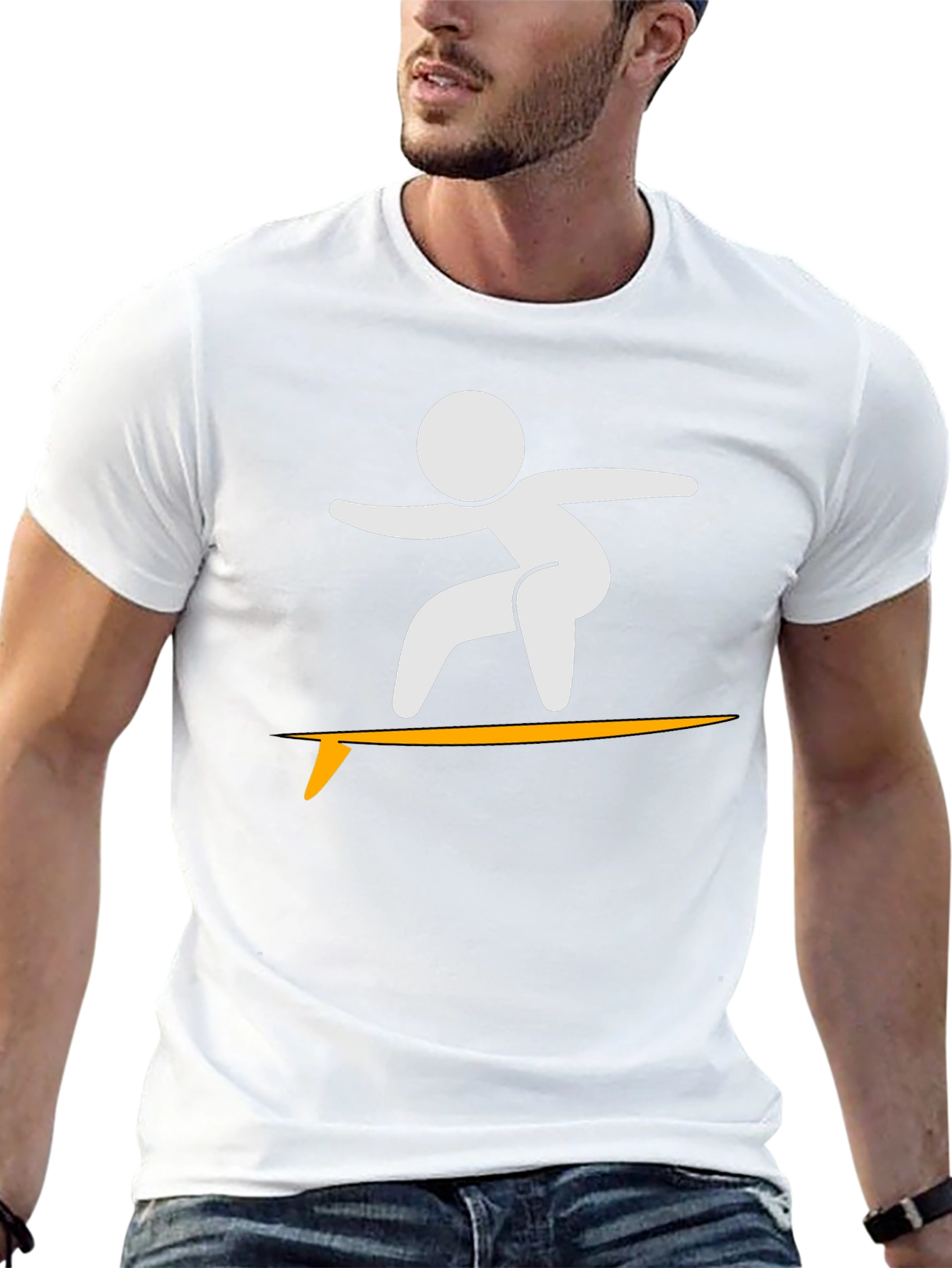 Surfer Stick Figure Black T-Shirt
