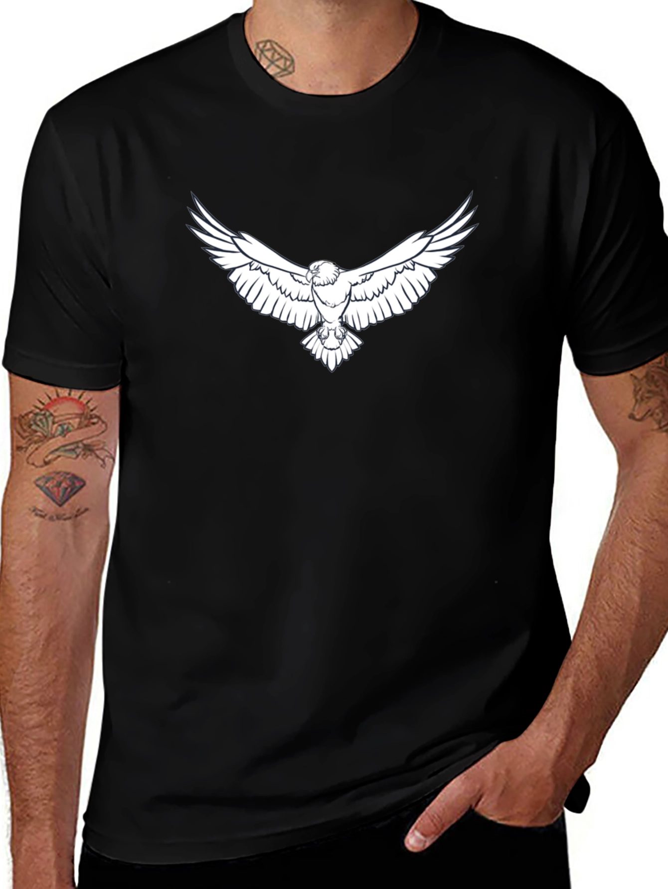Mens Black T-Shirt with Eagle Graphic