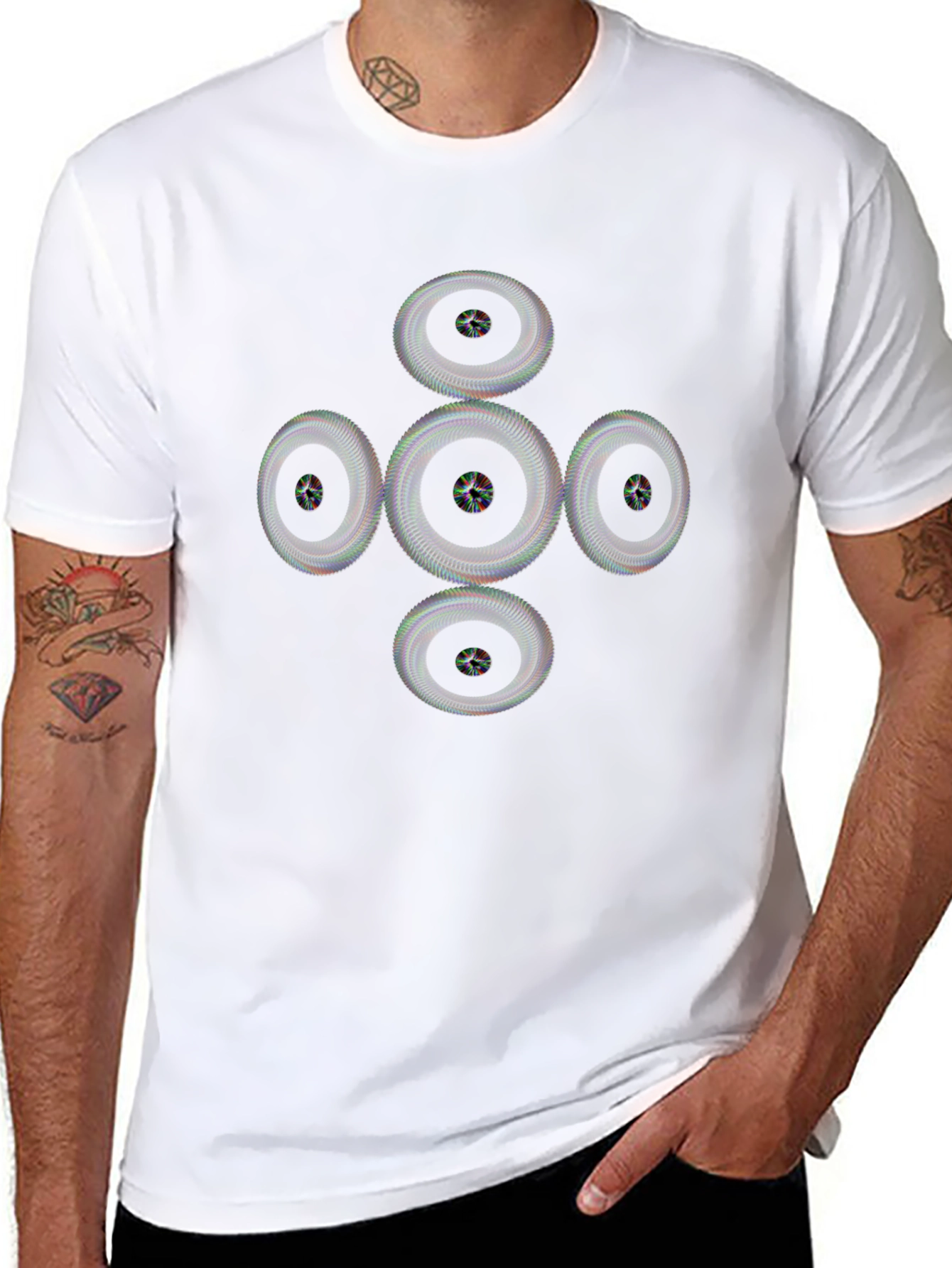 Geometric Wheel Pattern Black T-Shirt