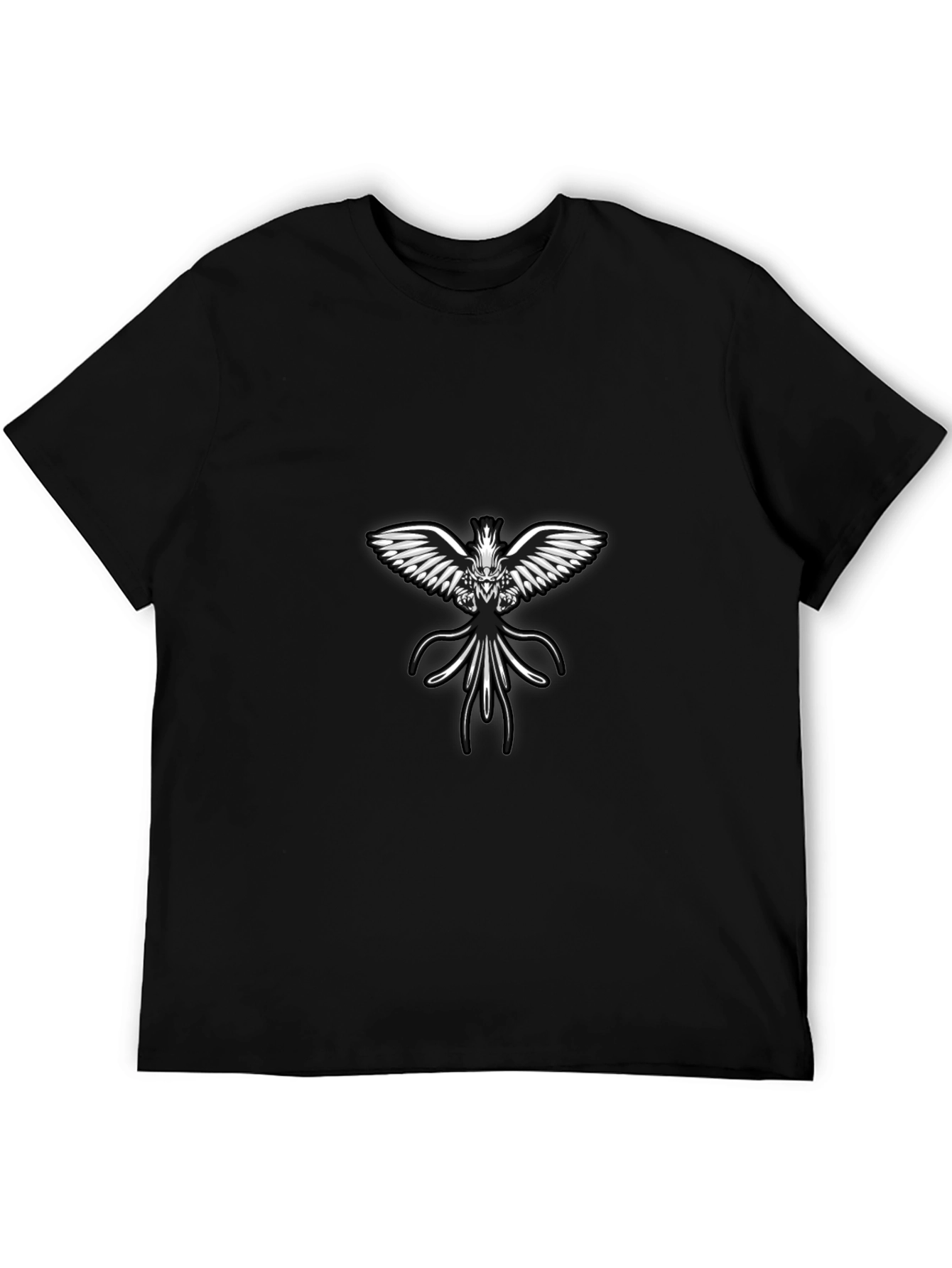 Black Tee with Angelic Winged Creature Design