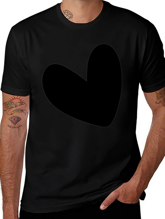 Heart Graphic Tee - Solid Black Cotton Blend
