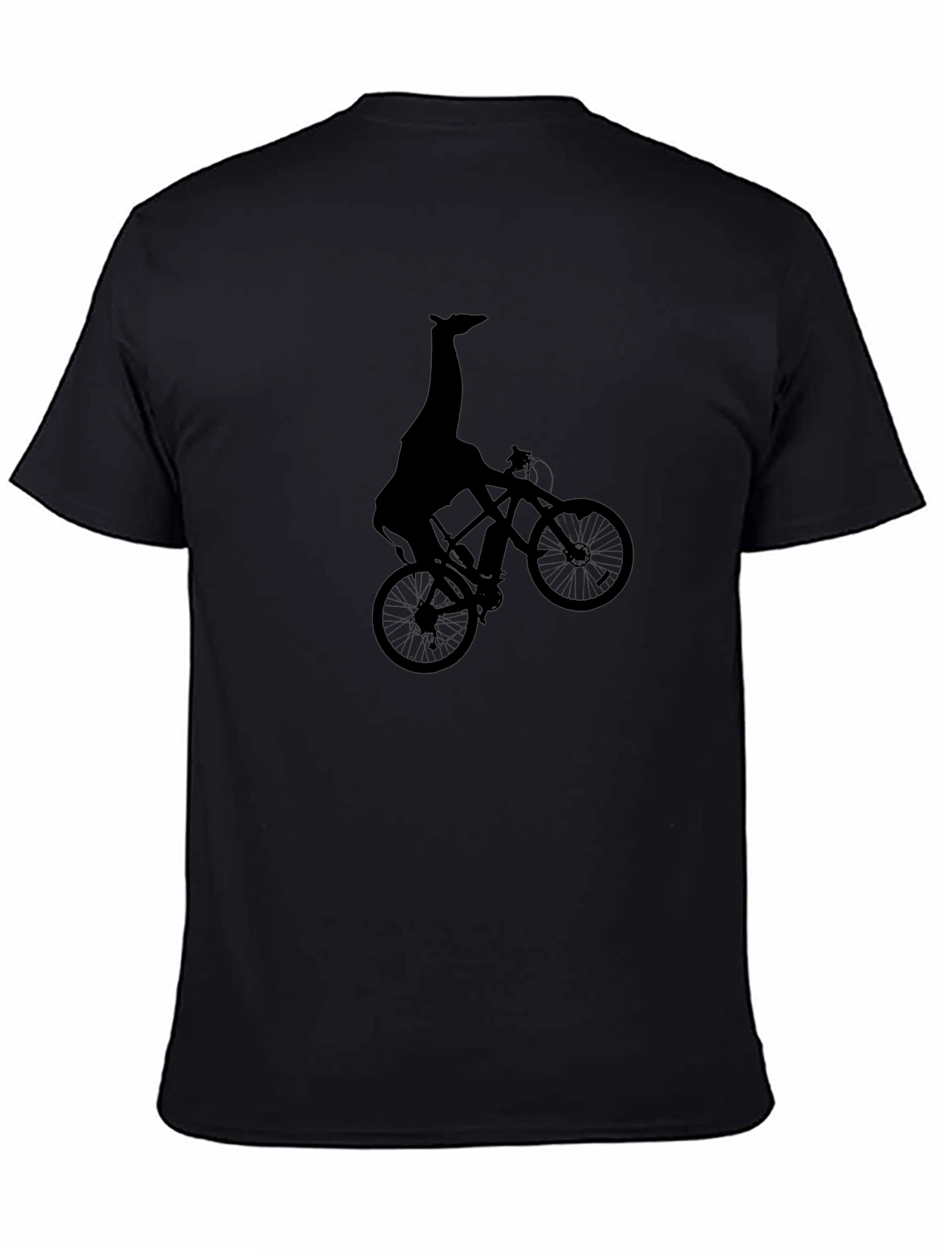 Giraffe on Bike Graphic Tee - Quirky Black T-Shirt