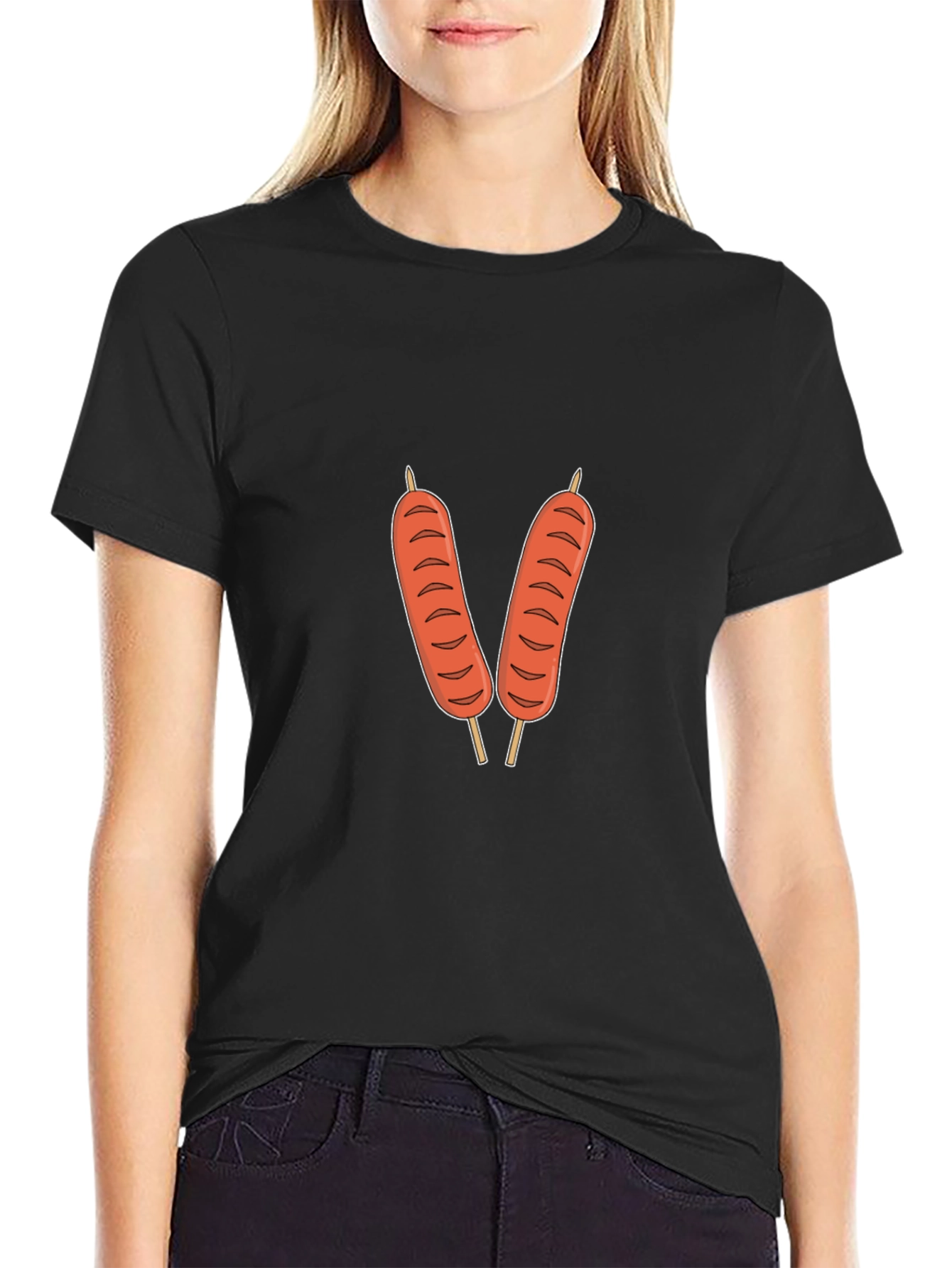 Funny Sausage Skewer Graphic Tee - Black