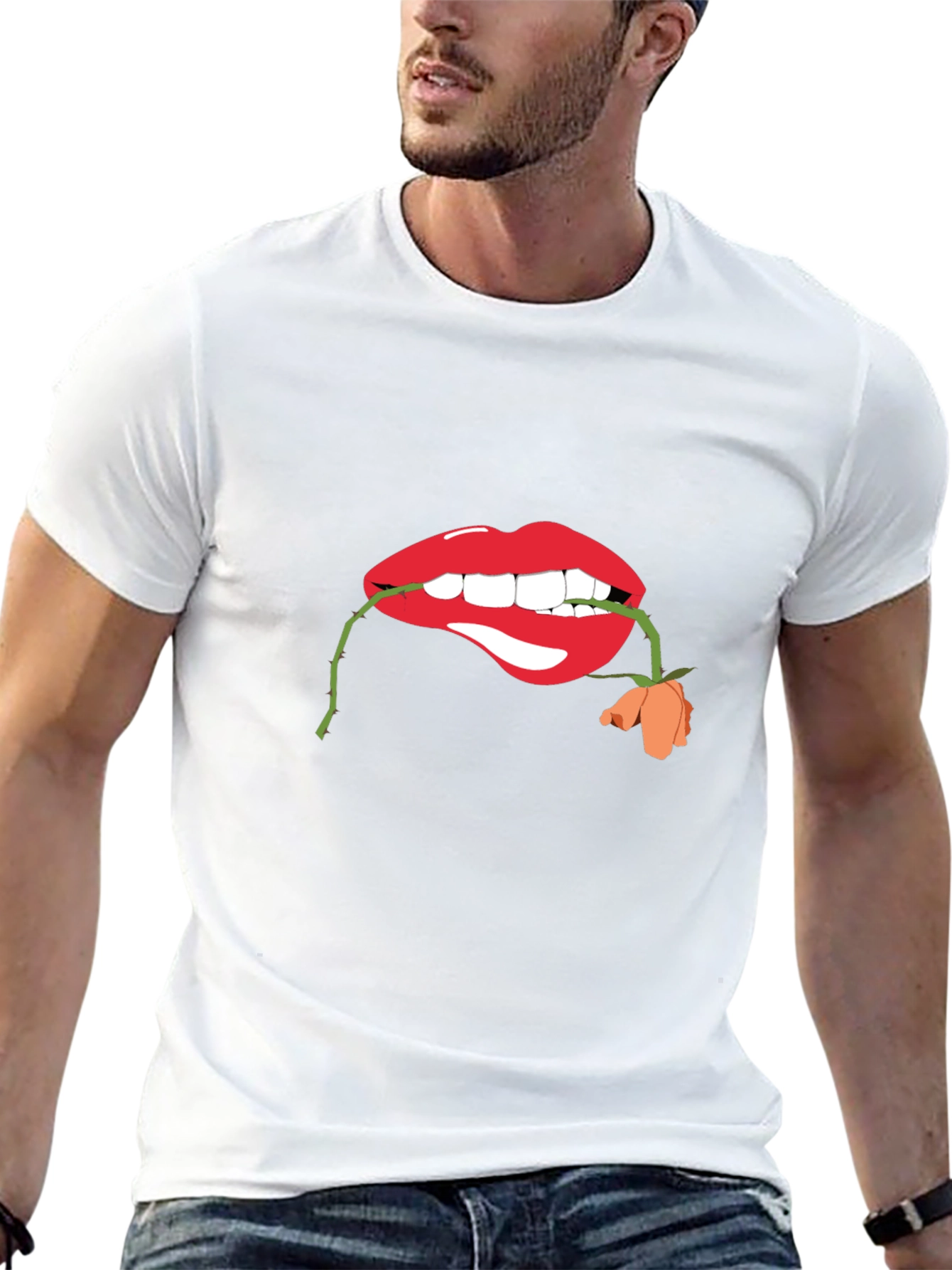 Lips with Rose Graphic T-Shirt