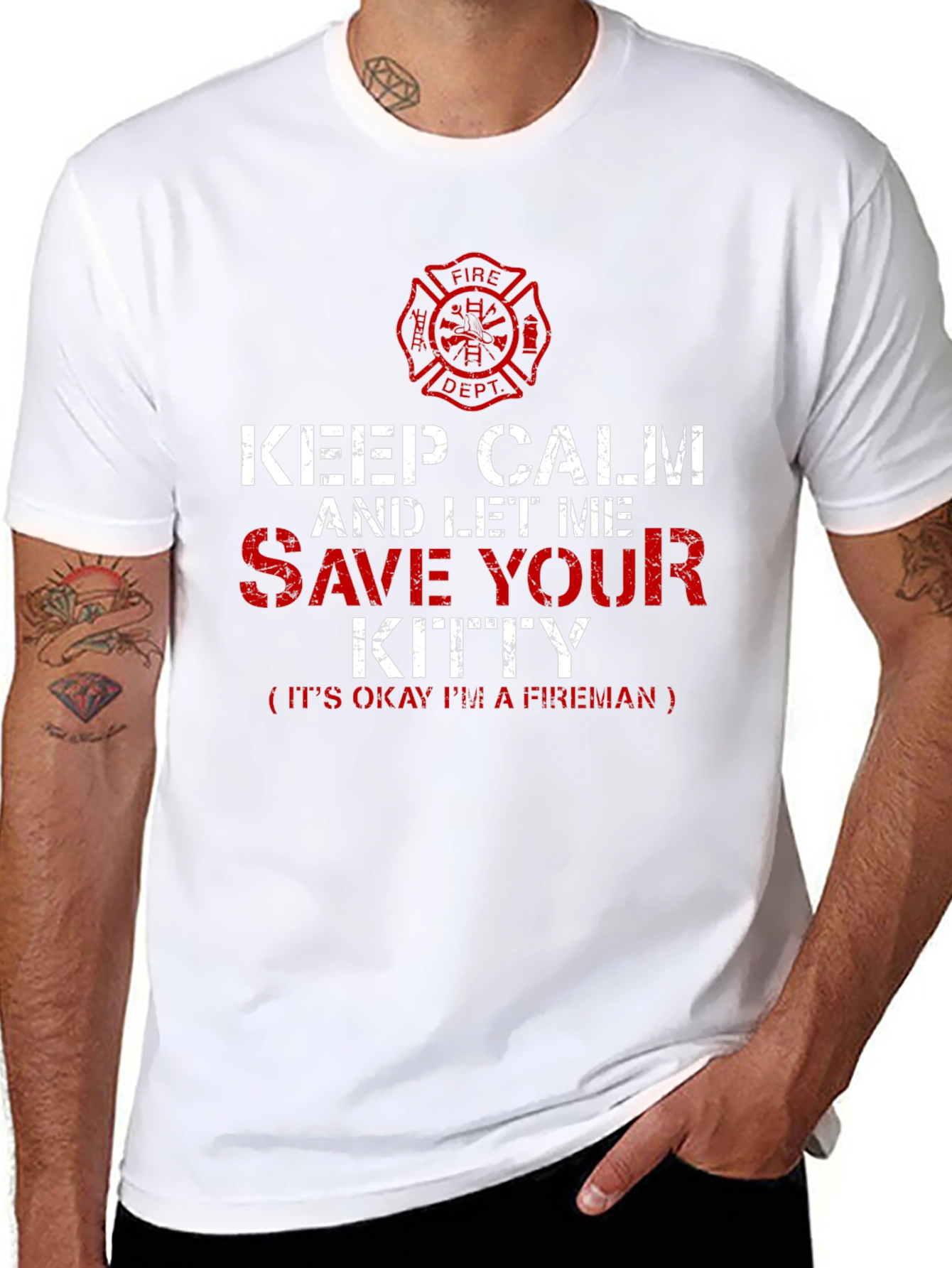 Firefighter T-Shirt: Keep Calm Save Your Kitty Tee