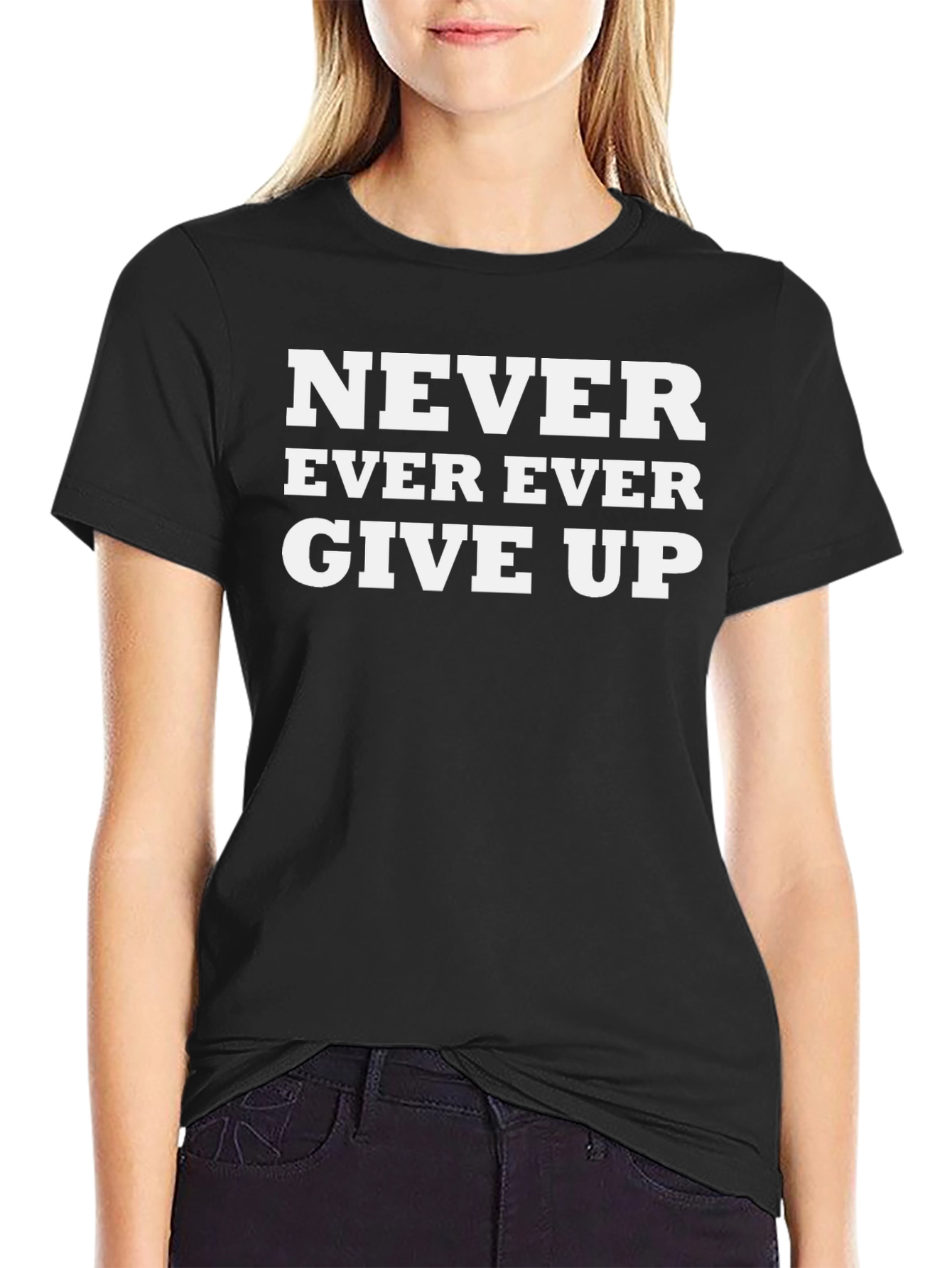 Never Give Up Graphic Tee - Motivational Black T-Shirt