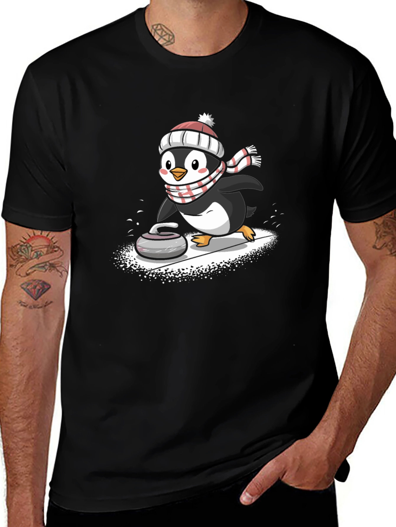 Curling Penguin Graphic Tee