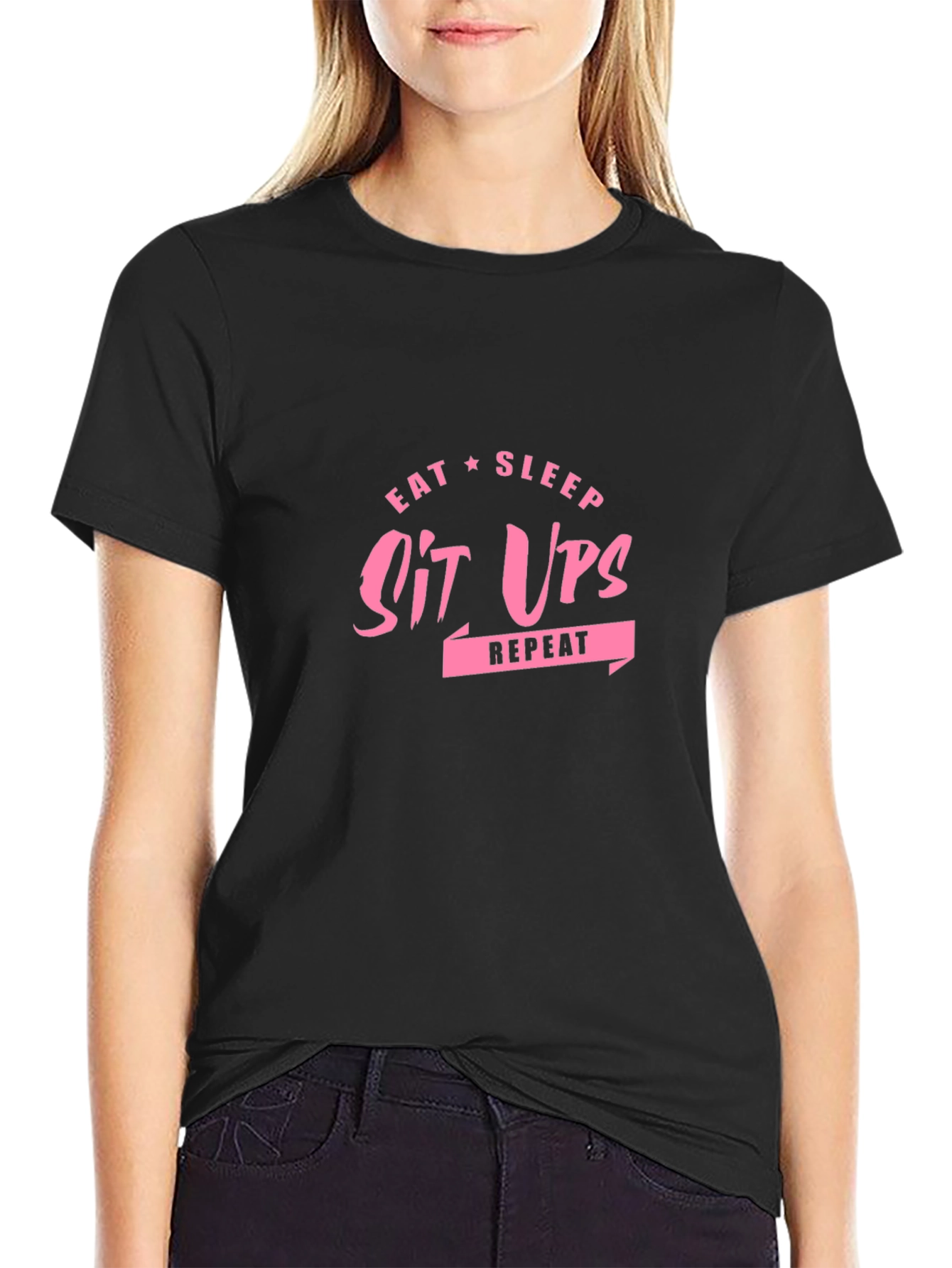 Eat Sleep Sit Ups Repeat Black T-Shirt