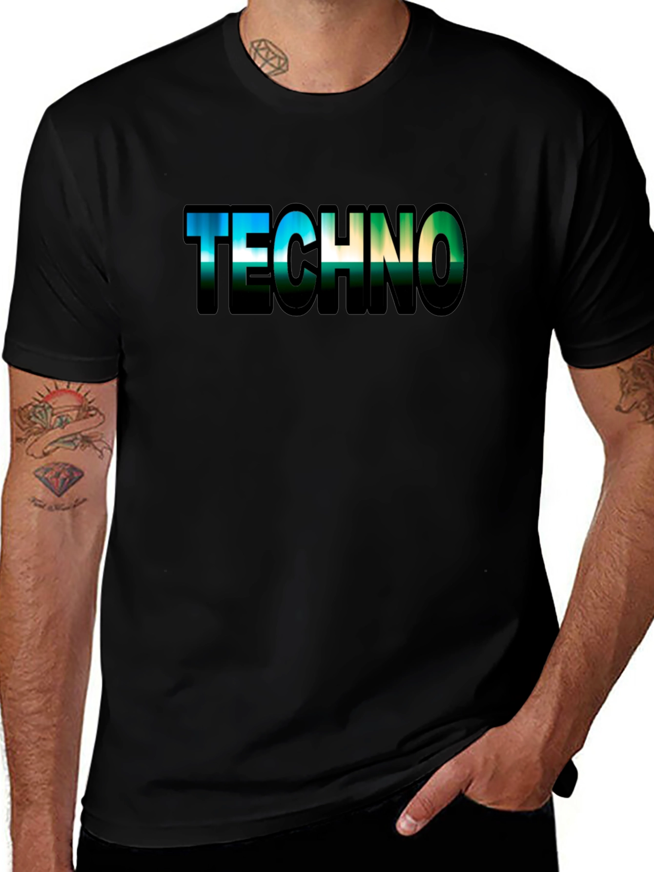 Techno Graphic Tee - Black Cotton Crew Neck T-Shirt