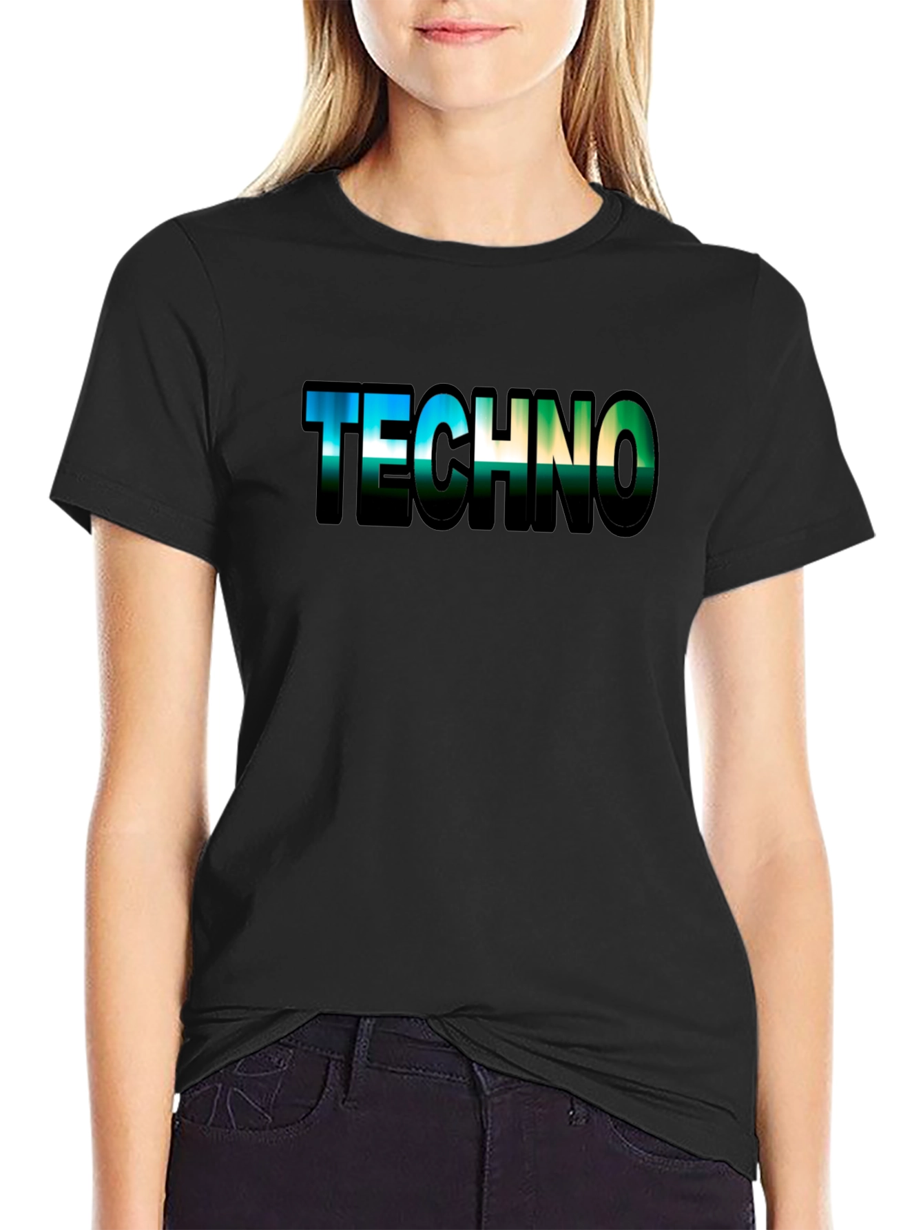Techno Graphic Tee - Black Cotton Crew Neck T-Shirt