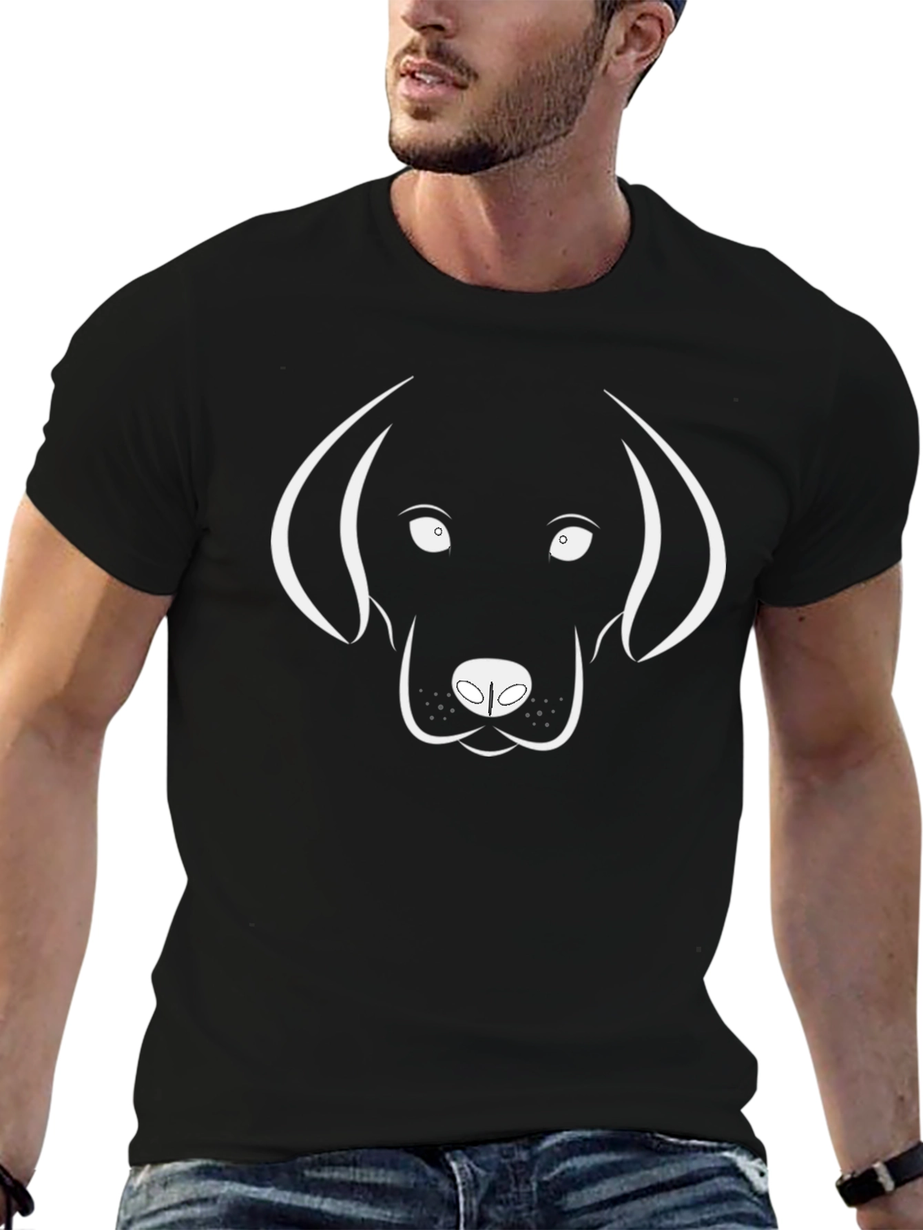Dog Outline T-Shirt - Black - Casual Wear