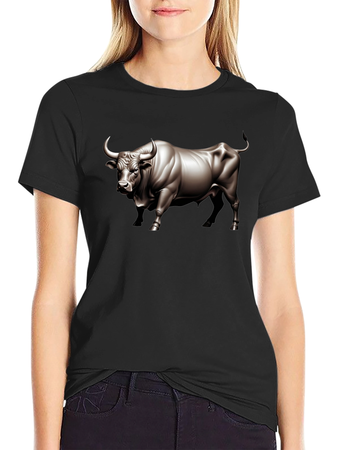 Bull Graphic Tee - Black Cotton T-Shirt