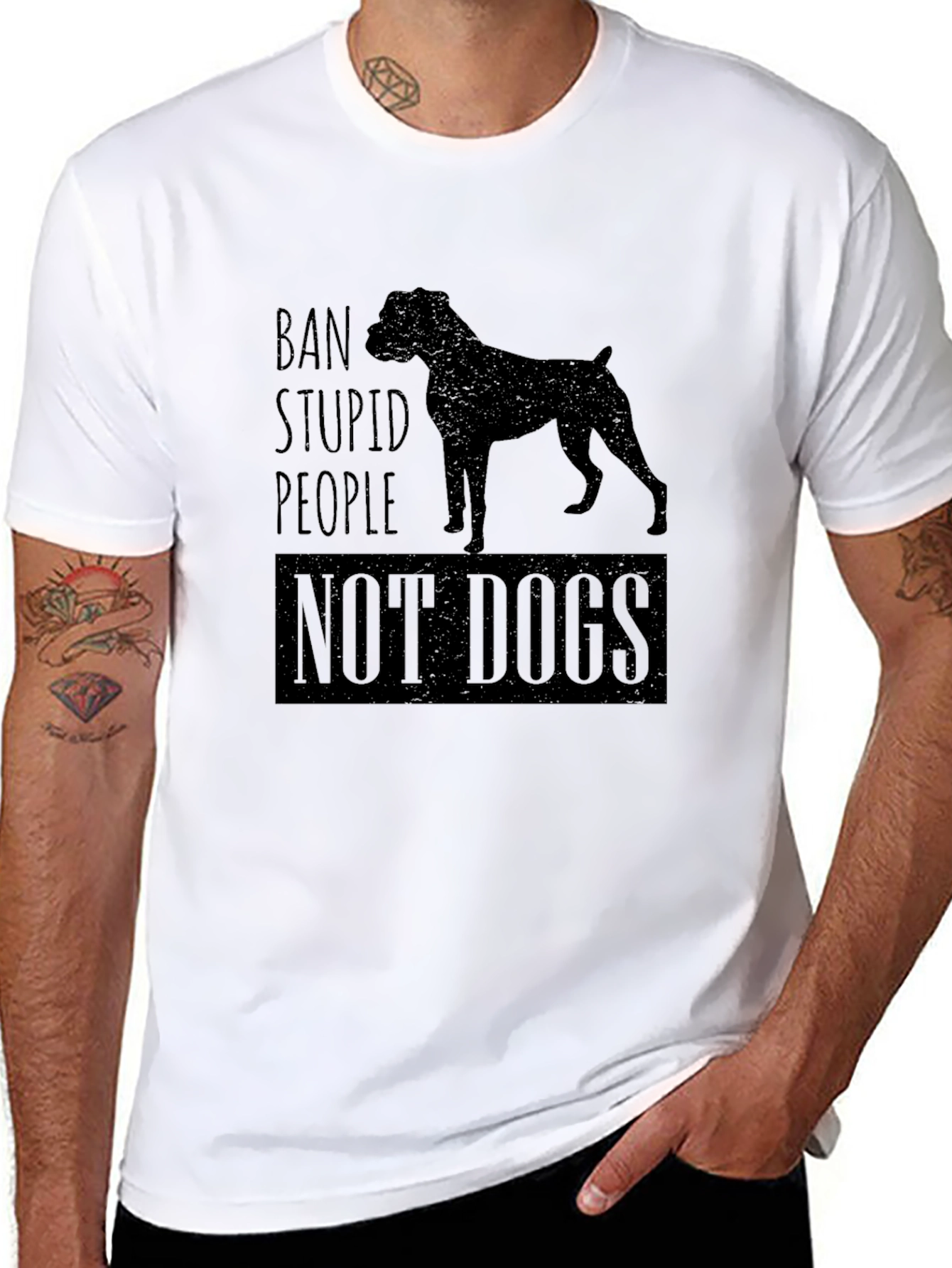 Ban Stupid People Not Dogs Black T-Shirt