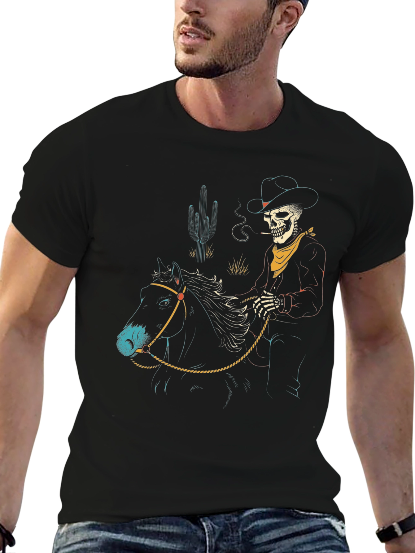 Skeleton Cowboy Riding Horse T-Shirt