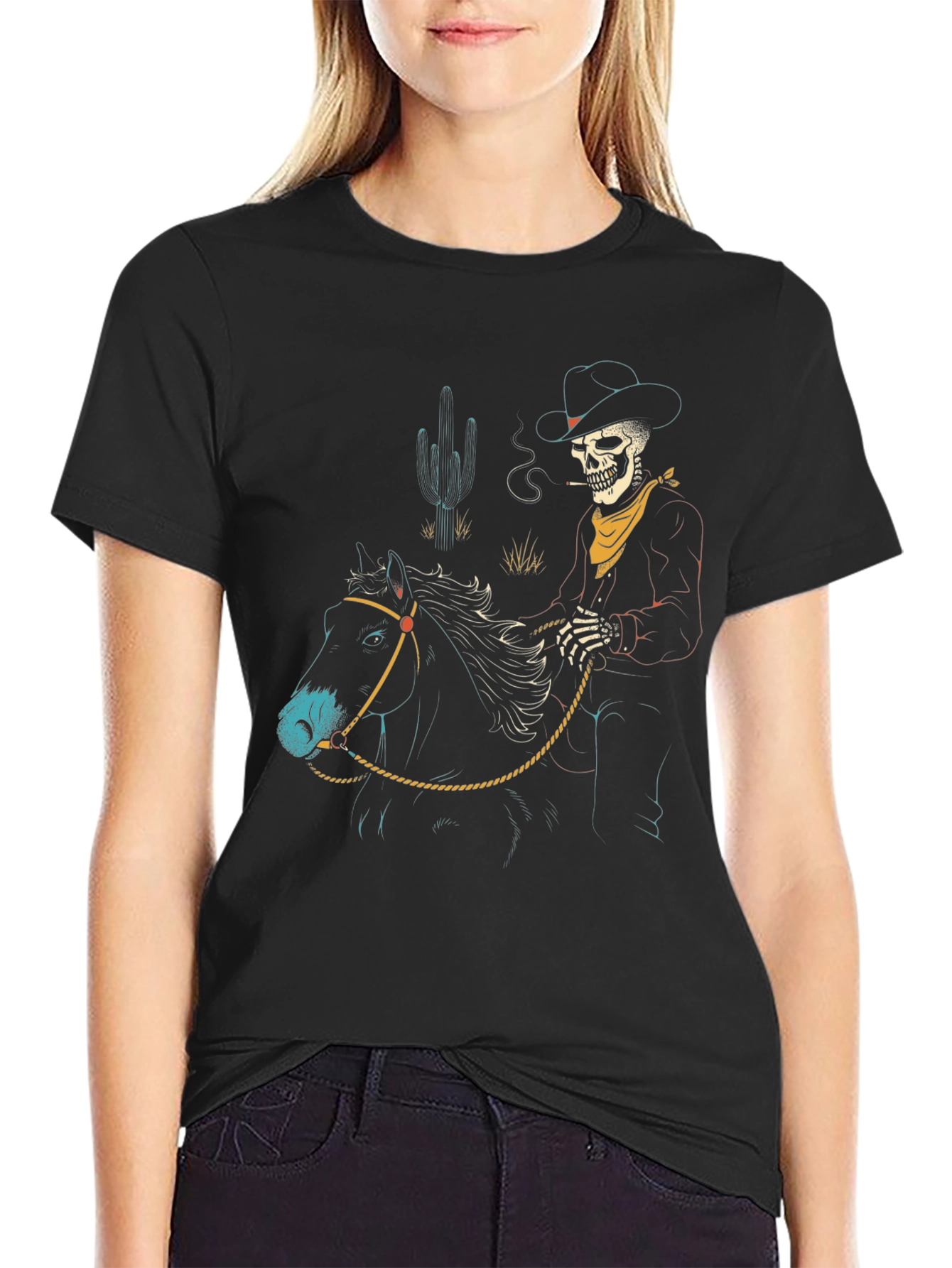 Skeleton Cowboy Riding Horse T-Shirt