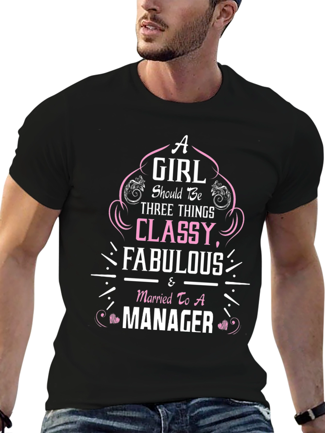 Classy Fabulous Married to Manager Black T-Shirt