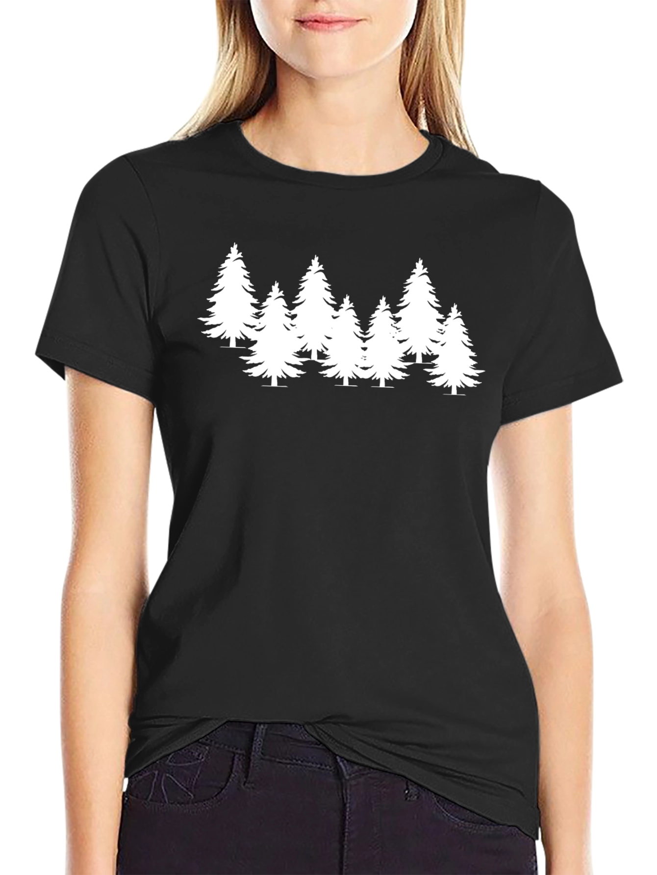 Nature Lover Black Tee with Pine Trees
